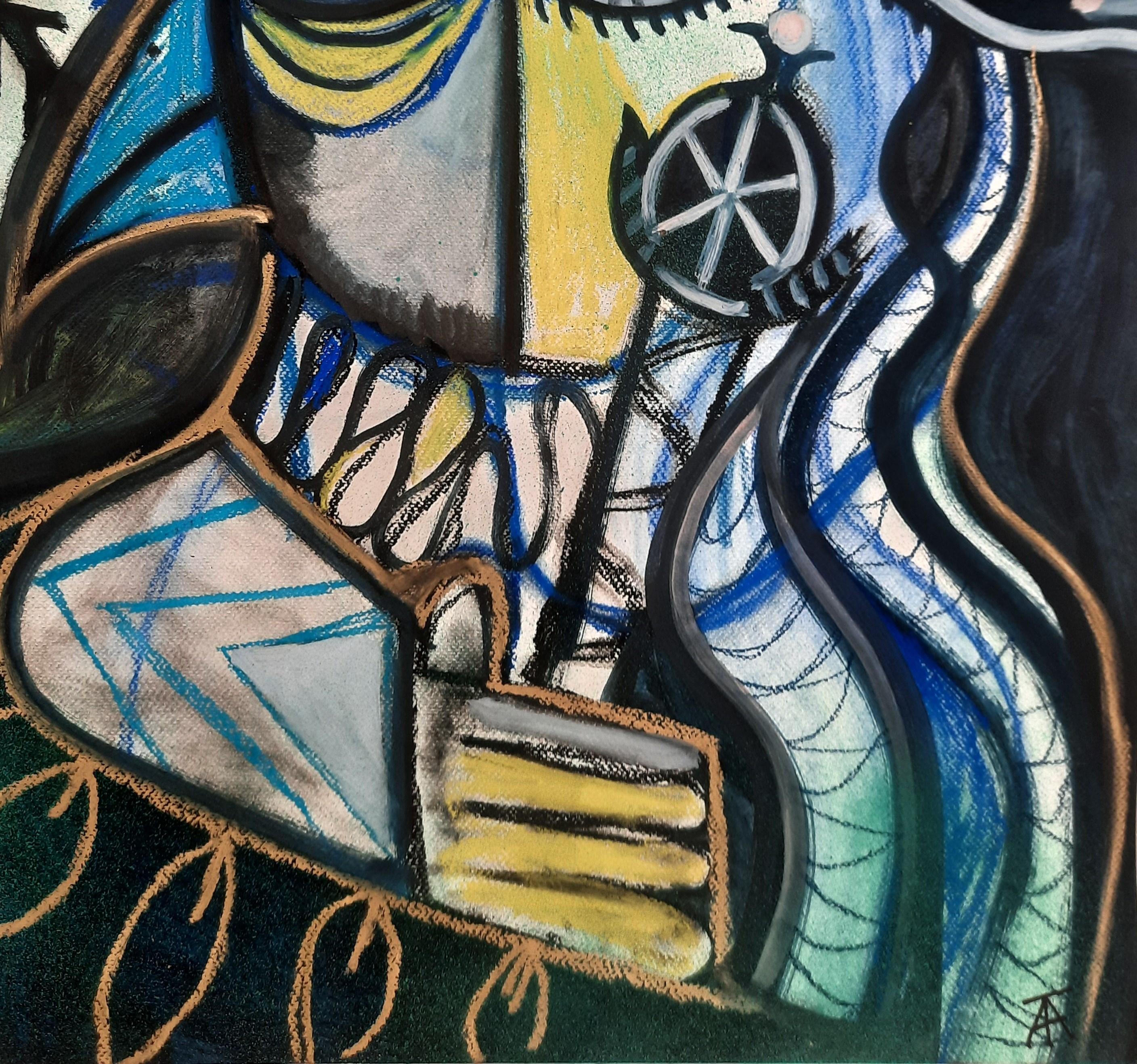 The Vogelmagier Timothy Archer Contemporary art painting pastell blau vogel tier im Angebot 5