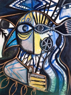 The avian mage Timothy Archer Peinture d'art contemporain pastel bleu oiseau animal