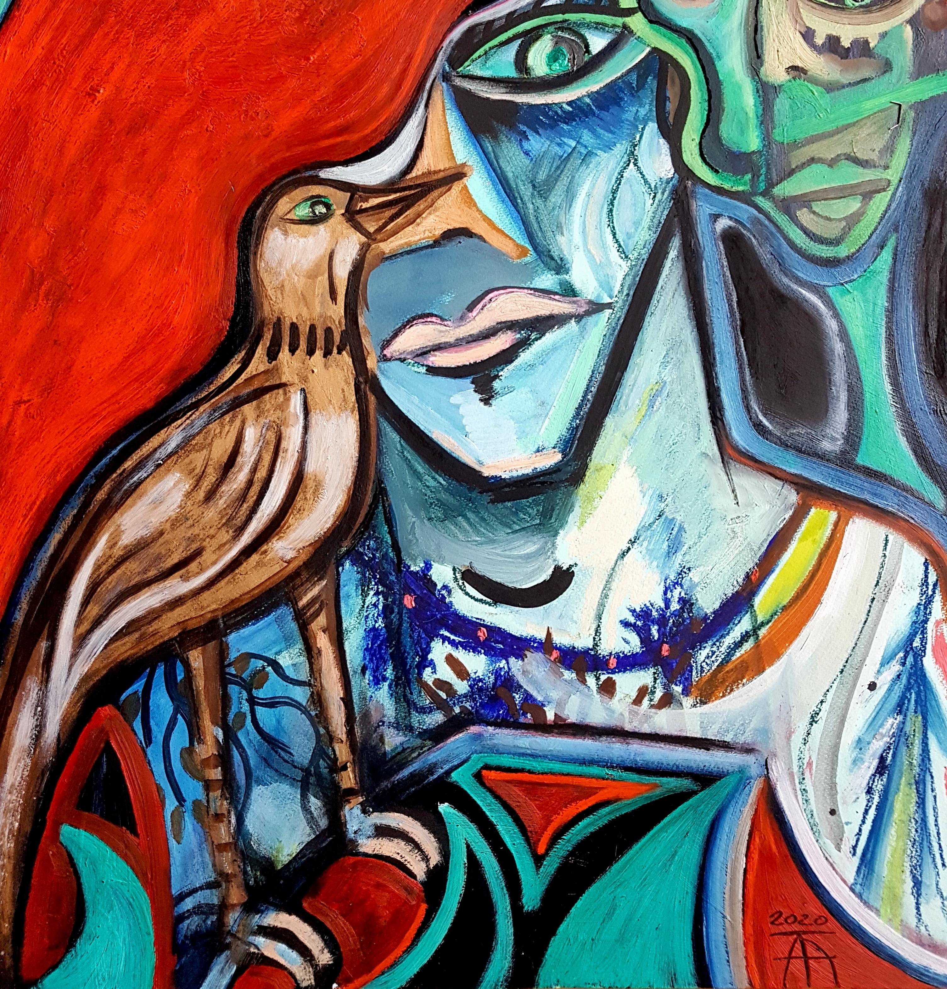 L'oiseau derrière le rideau - Timothy Archer, peinture contemporaine du XXIe siècle en vente 2