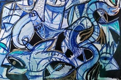 The border trainer Timothy Archer Contemporary art drawing painting blue pastel