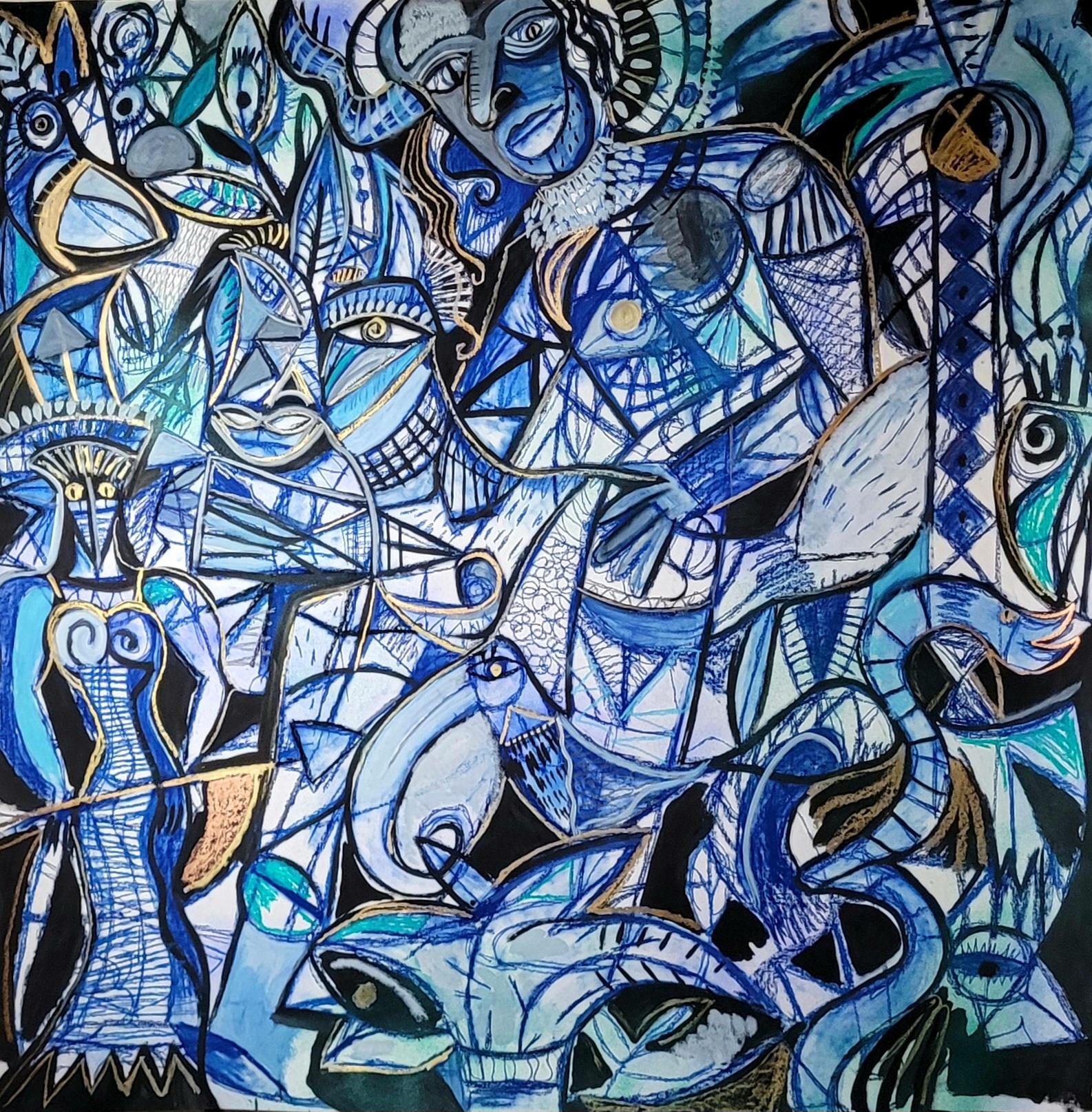 El trazador de fronteras Timothy Archer Arte contemporáneo dibujo pintura azul pastel