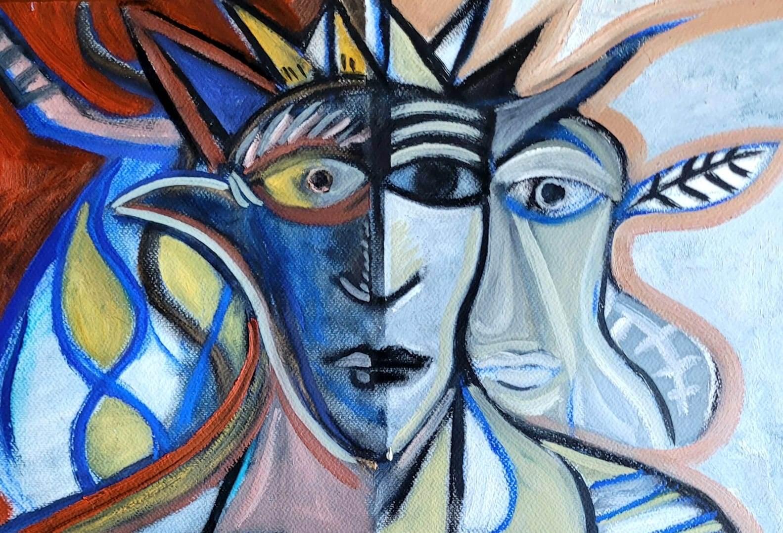 The cage bird will dream of clouds Timothy Archer Contemporary art blue painting For Sale 1