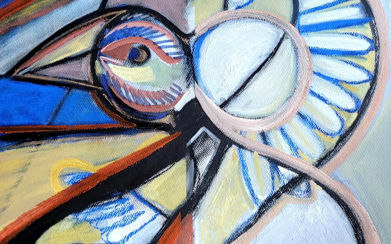 The cage bird will dream of clouds Timothy Archer Contemporary art blue painting For Sale 2