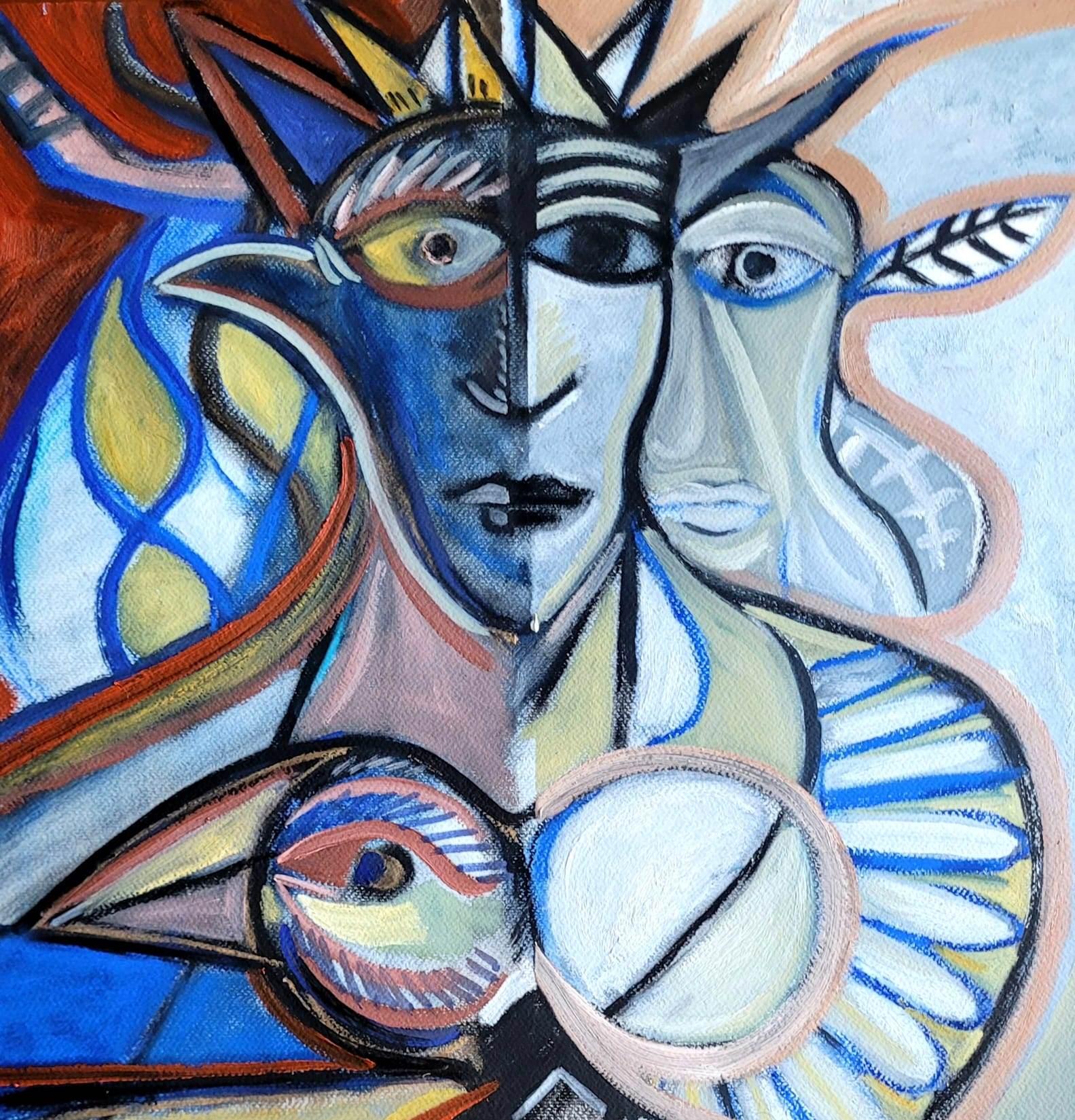 The cage bird will dream of clouds Timothy Archer Contemporary art blue painting For Sale 3
