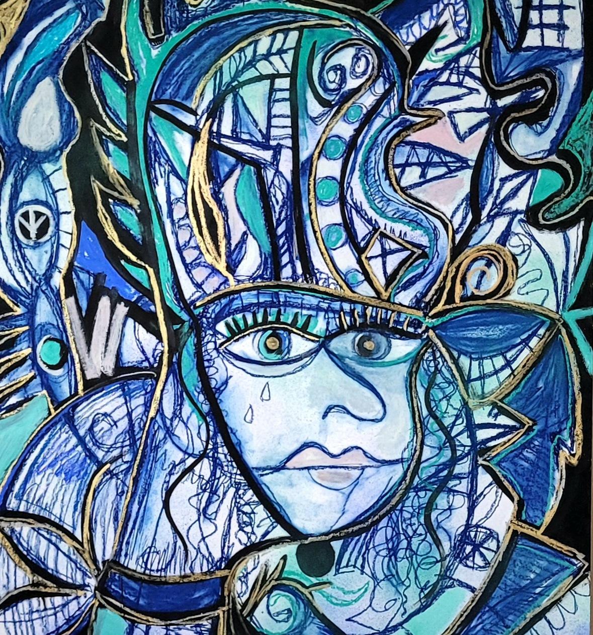 The nostalgic nymph Timothy Archer Contemporary art painting mythology blue oil im Angebot 1