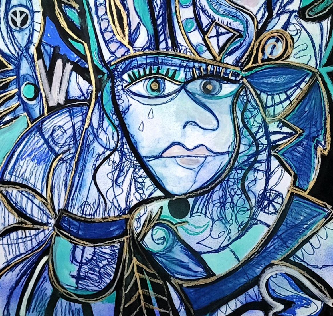 The nostalgic nymph Timothy Archer Contemporary art painting mythology blue oil im Angebot 2