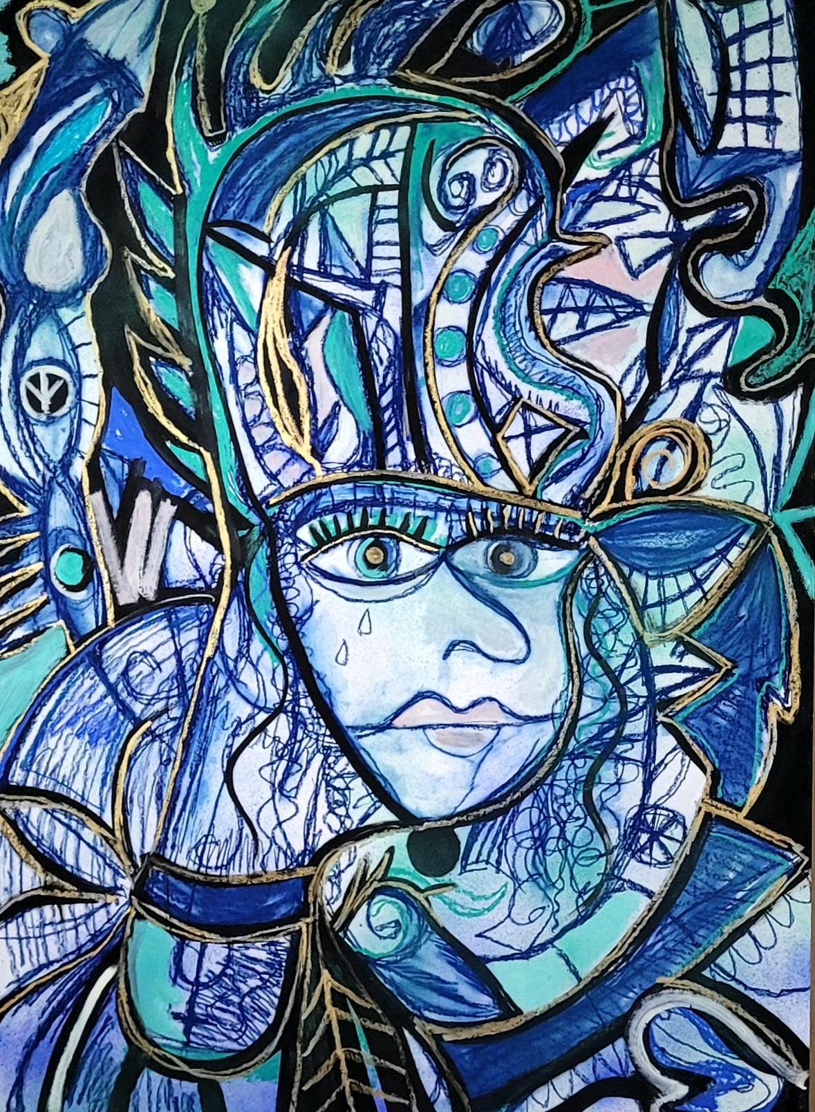 La ninfa nostálgica Timothy Archer Pintura de arte contemporáneo mitología azul óleo en venta 3