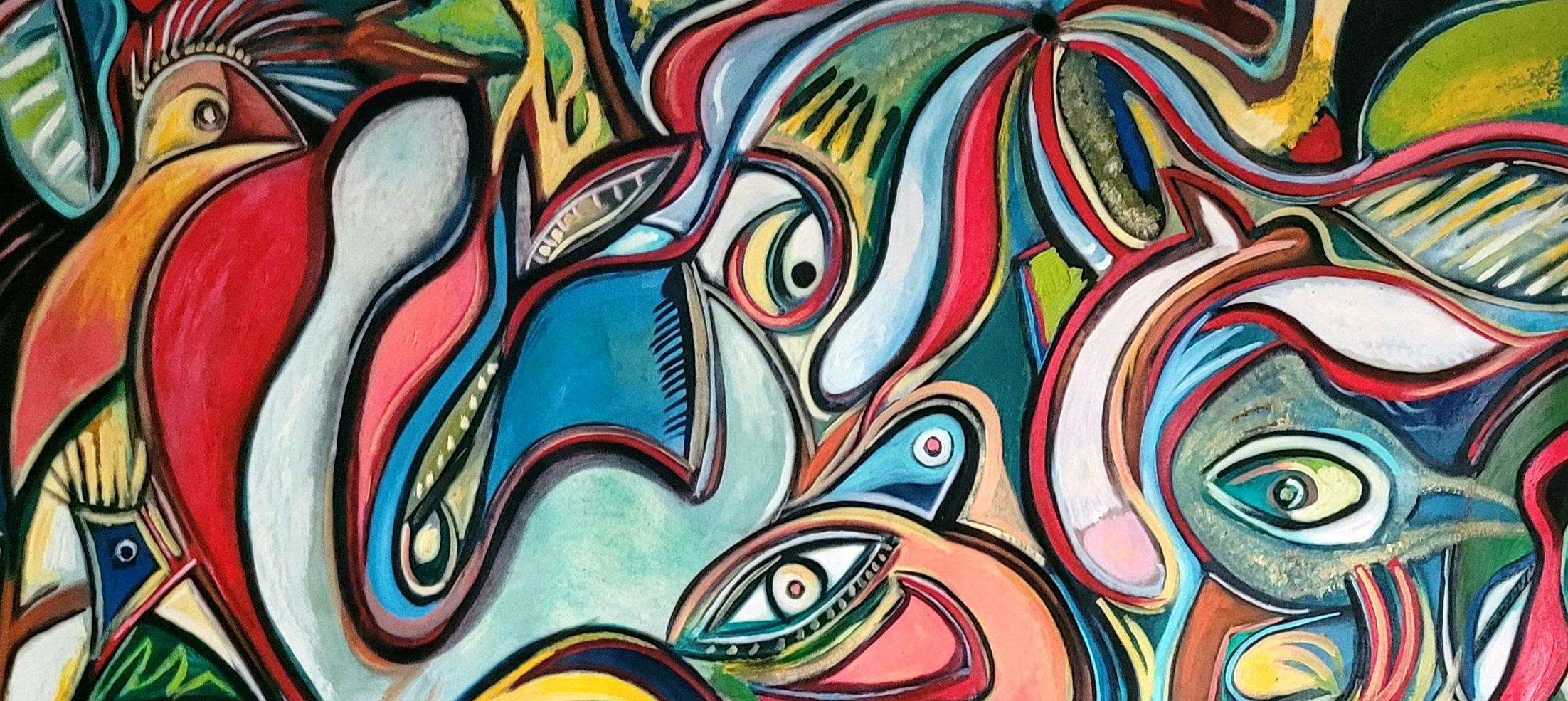 La revuelta de los Ouraniens Timothy Archer Arte contemporáneo pintura pájaro rojo en venta 2