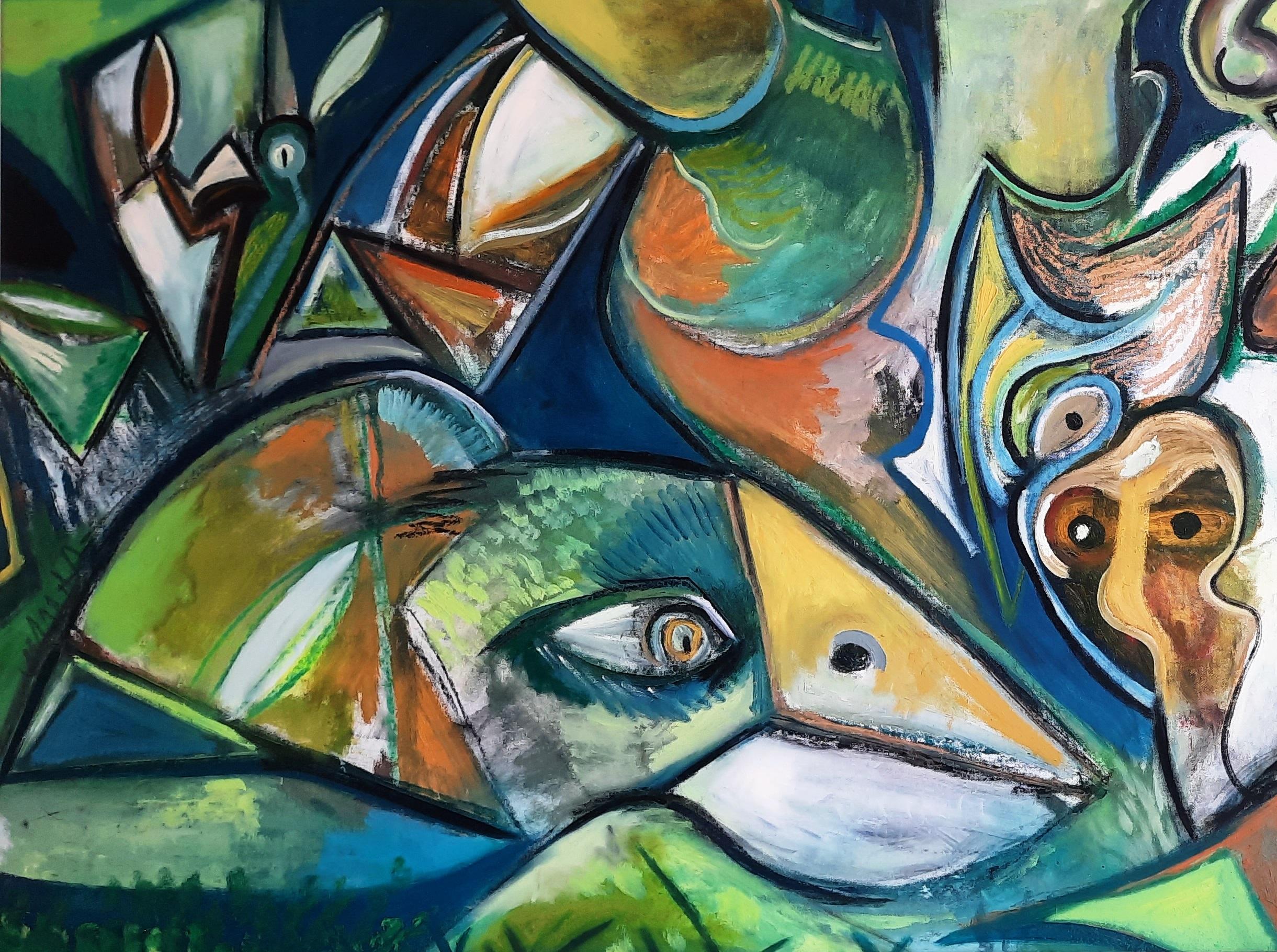 Il vento del cambiamento Timothy Archer 21° secolo pittura contemporanea uccello blu in vendita 2