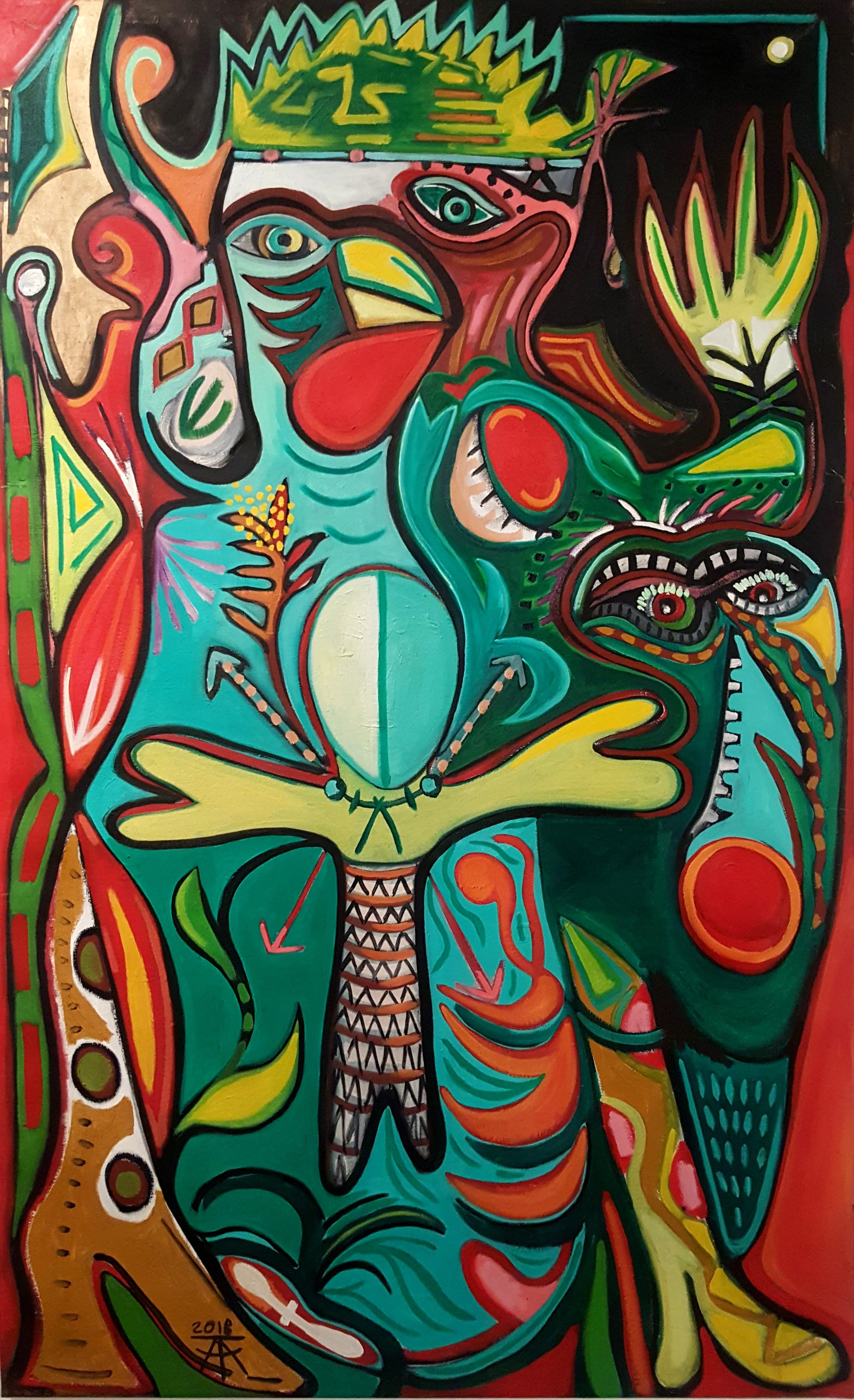 Totem bird of abundance -Timothy Archer, 21st Century, Contemporary painting