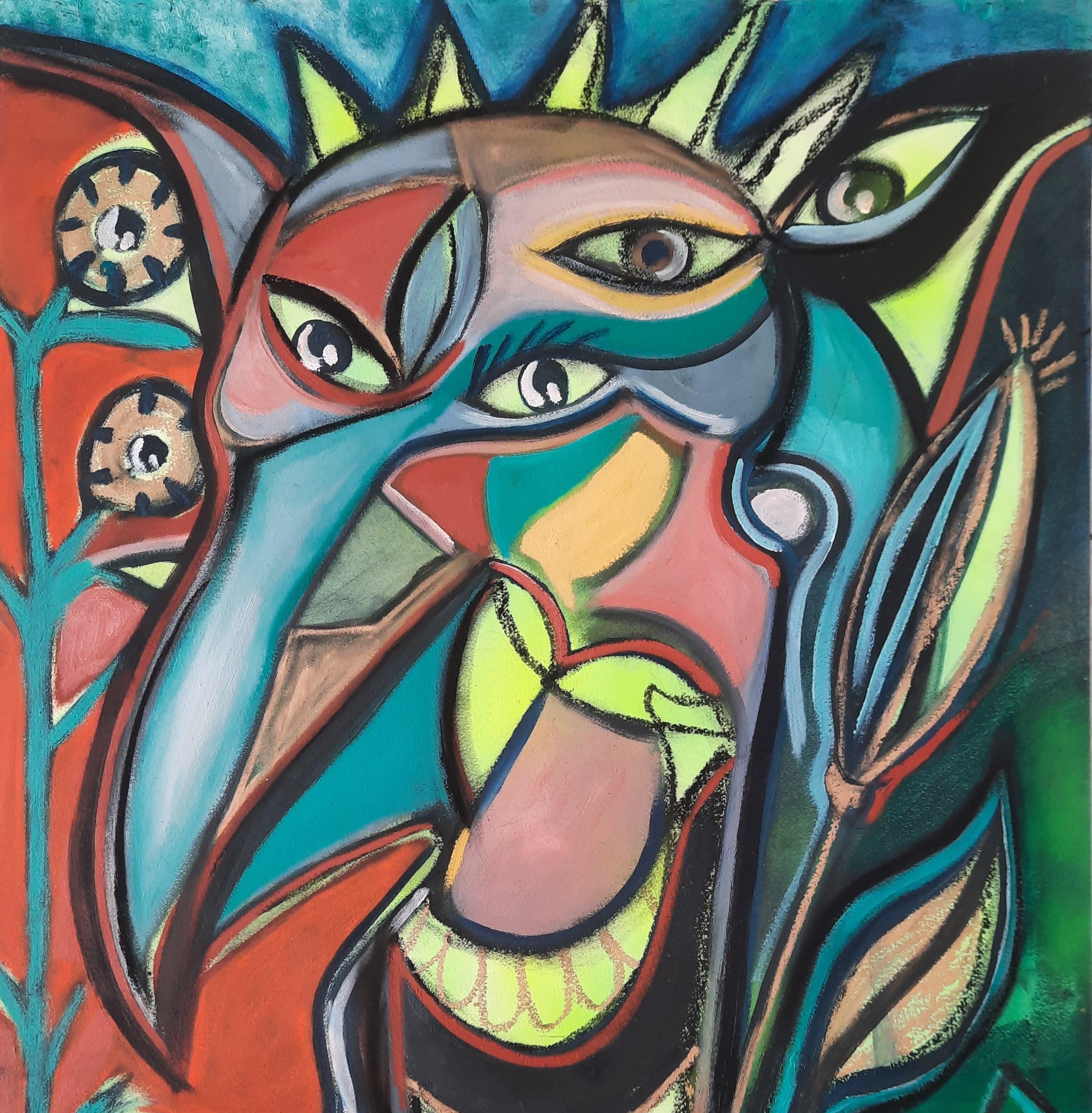 Totem of ubiquity Timothy Archer Contemporary art painting mythology blue green For Sale 1