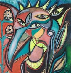 Totem of ubiquity Timothy Archer Contemporary art painting mythology blue green