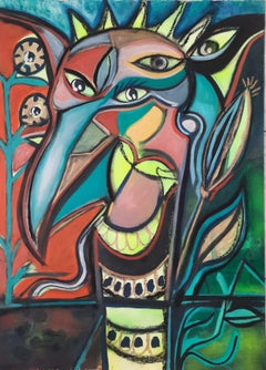 Totem of ubiquity Timothy Archer Contemporary art painting mythology blue green