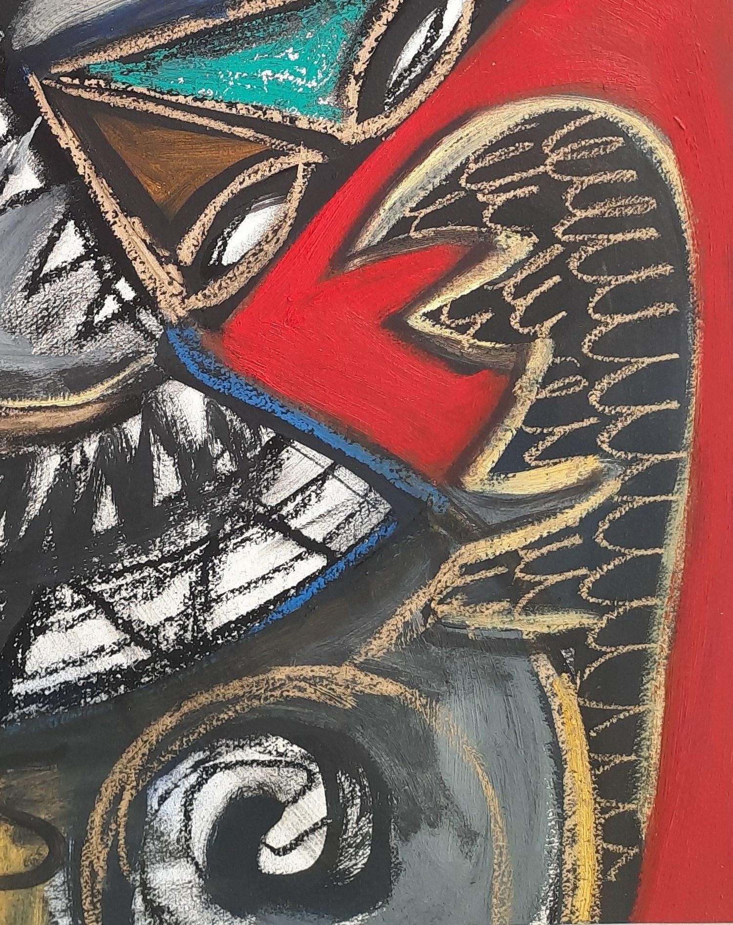 Senza titolo Timothy Archer Arte contemporanea pittura rosso mitologia pittura ad olio pastello in vendita 2