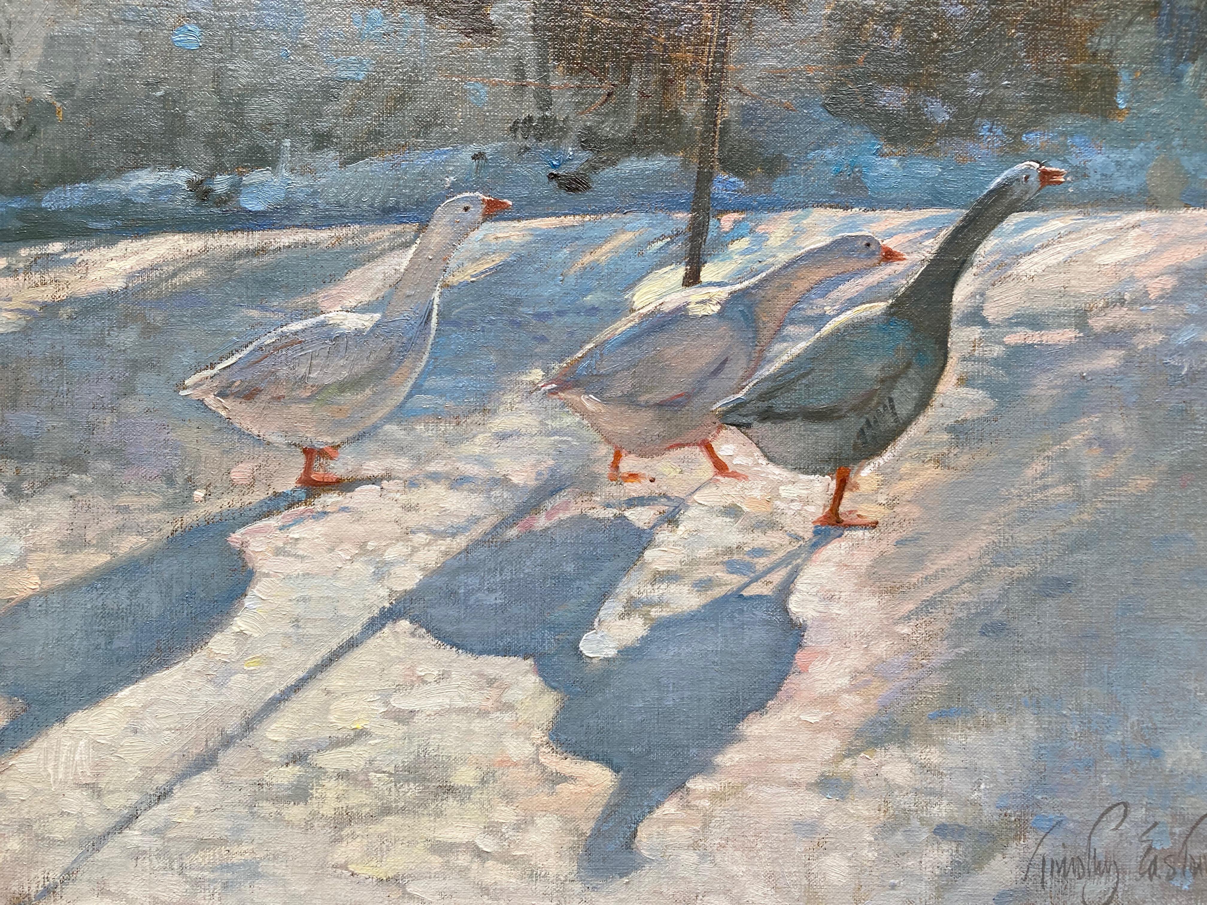 Timothy Easton, Geese in a snowy landscape For Sale 2