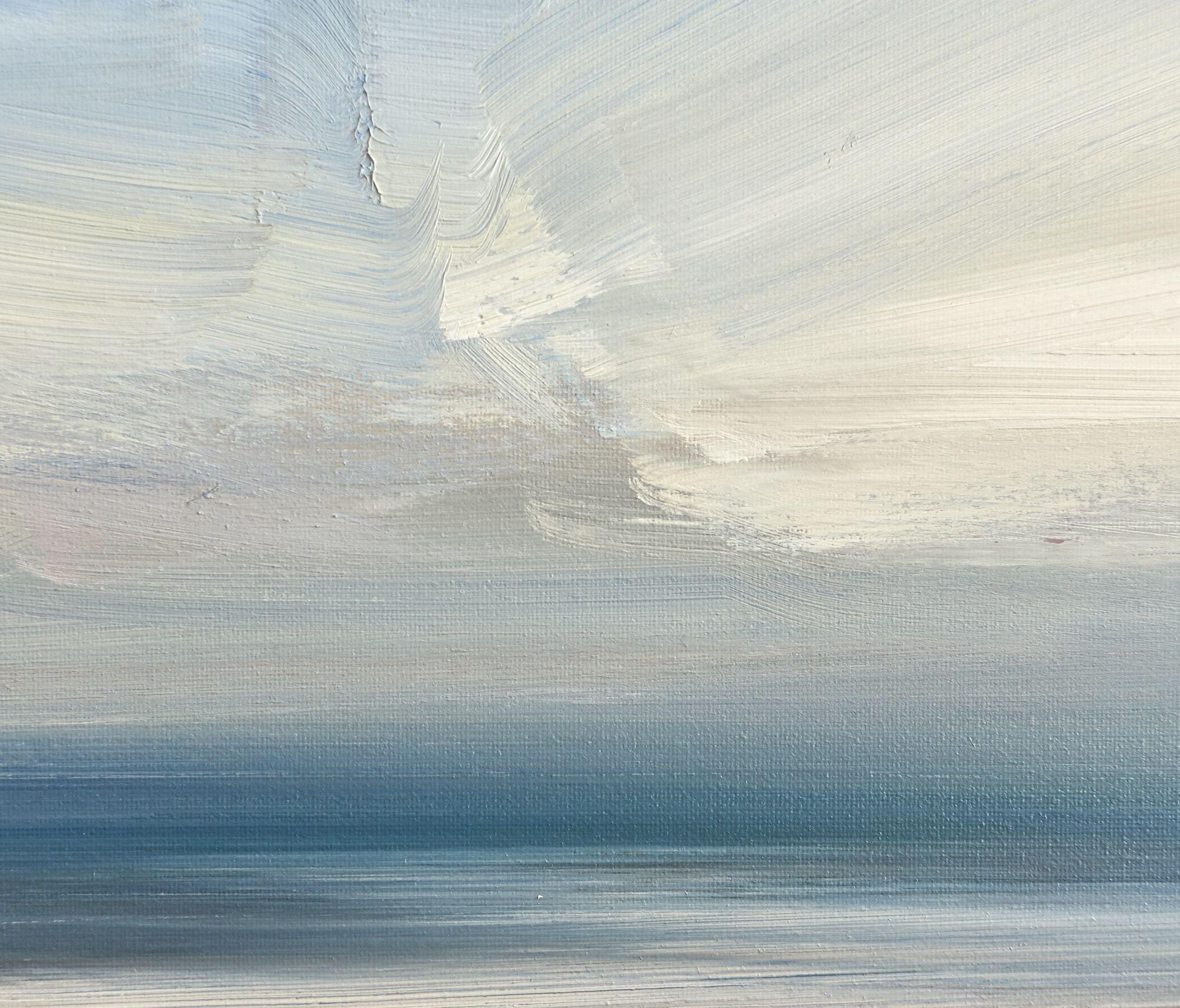 Expressing the light and atmosphere of a beautiful view out to sea at Lindisfarne in Northumberland, England. I love the quality of light found in the large skies along this coastline. I've shown the movement of clouds overhead using abstract,