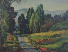 Early 20th Century Bay Area Post-Impressionist Oil Landscape "Woodside Road"