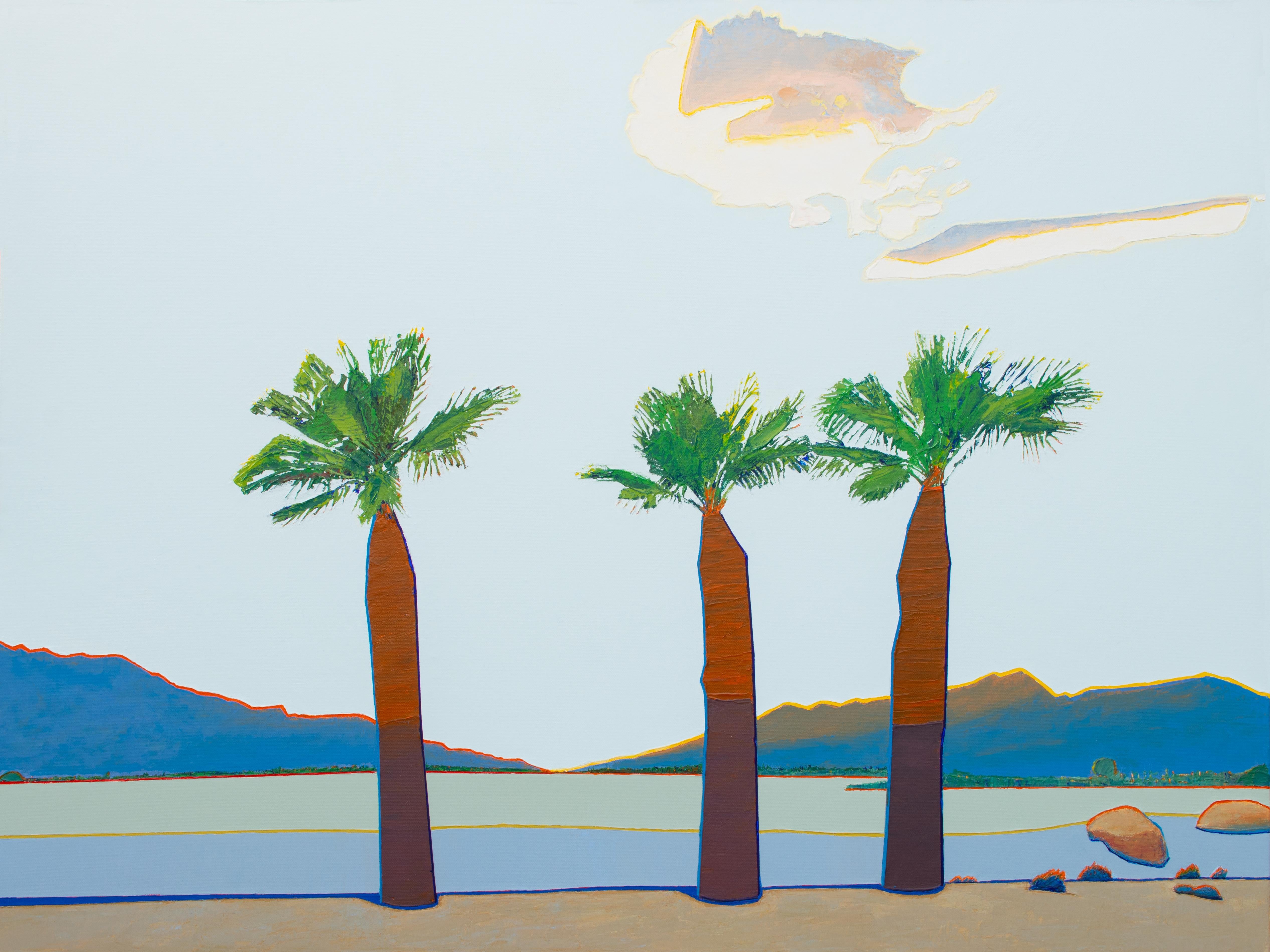 Landscape Painting di Timothy Mulligan - Paesaggio desertico con nuvole luminose