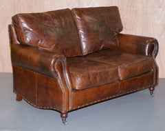 Timothy Oulton Balmoral Halo Aged Cigar Brown Leather Feather Filled Back Sofa