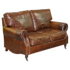 Used Timothy Oulton Balmoral Halo Aged Cigar Brown Leather Feather Filled Back Sofa