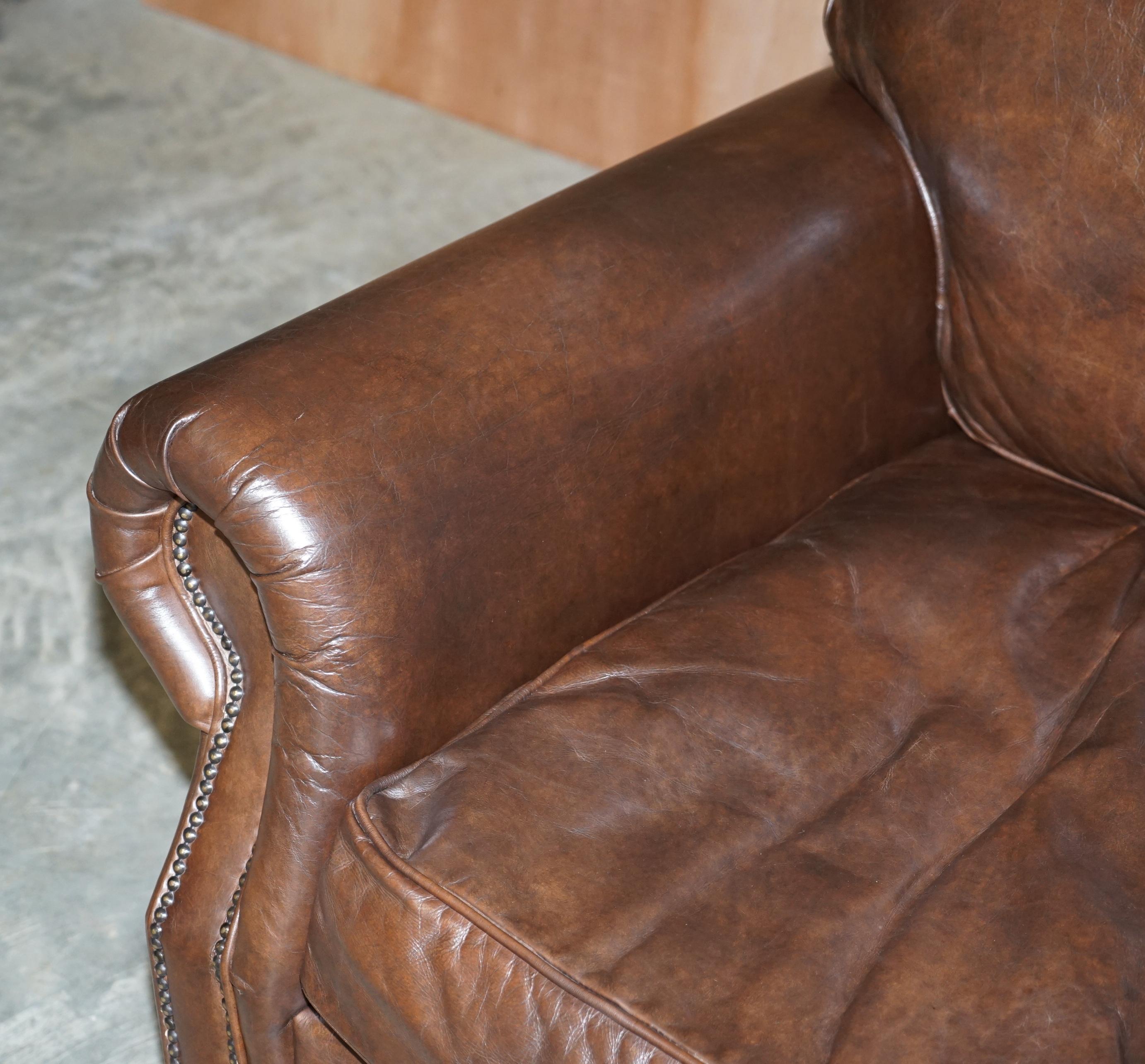 Timothy Oulton Balmoral Heritage Brown Leather Club Armchair with Brass Castors 3