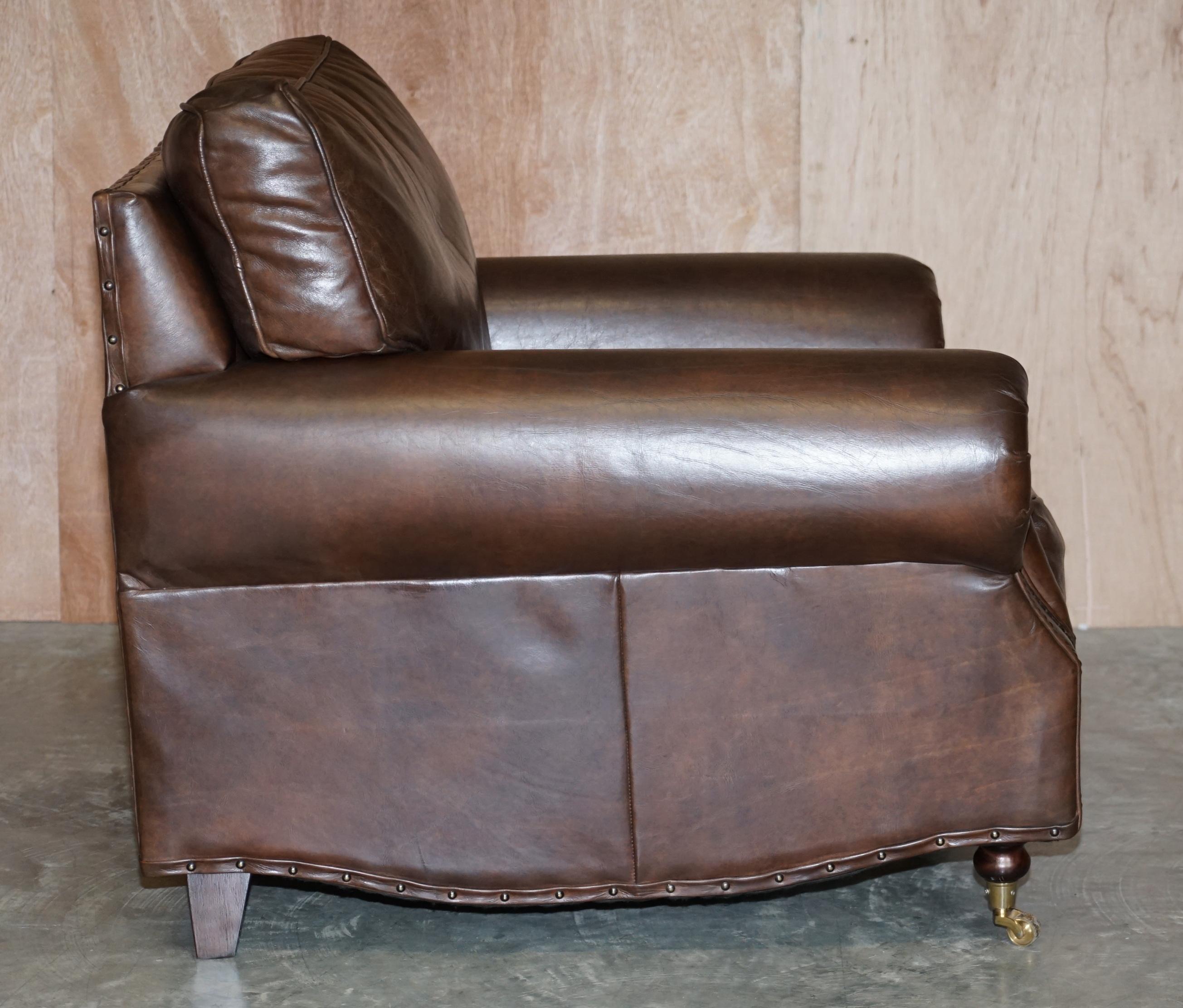 Timothy Oulton Balmoral Heritage Brown Leather Club Armchair with Brass Castors 7