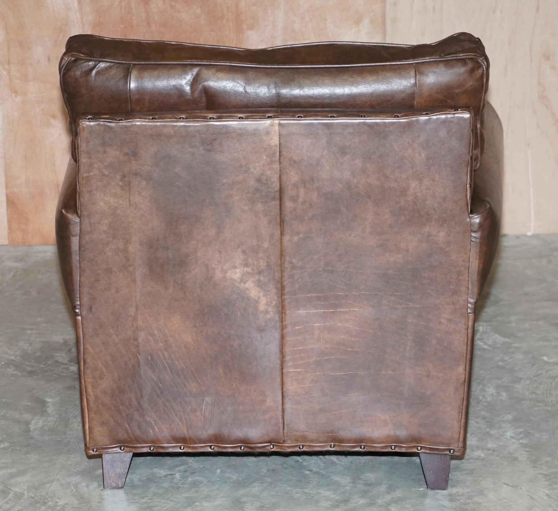 Timothy Oulton Balmoral Heritage Brown Leather Club Armchair with Brass Castors 8