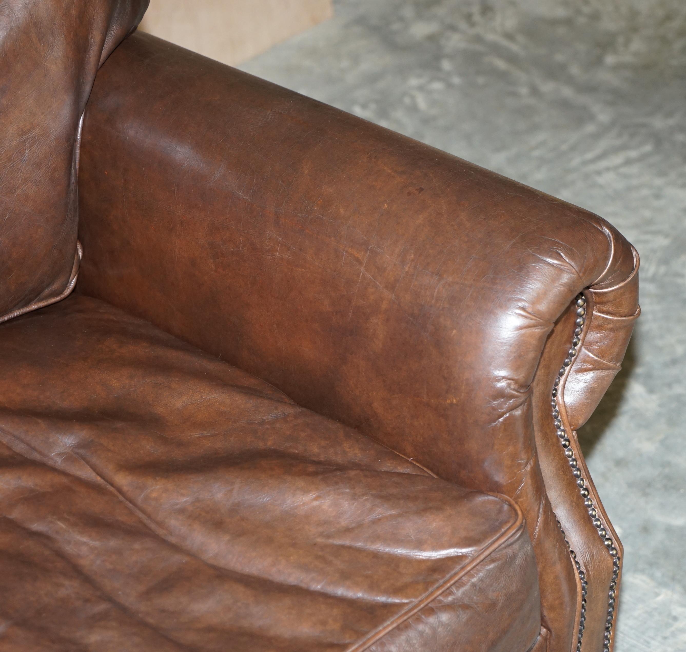 Timothy Oulton Balmoral Heritage Brown Leather Club Armchair with Brass Castors 2