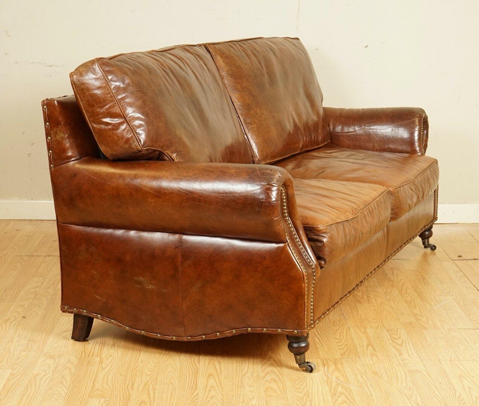 Timothy Oulton Cigar Brown Balmoral Leather Three Seater Club Sofa 3
