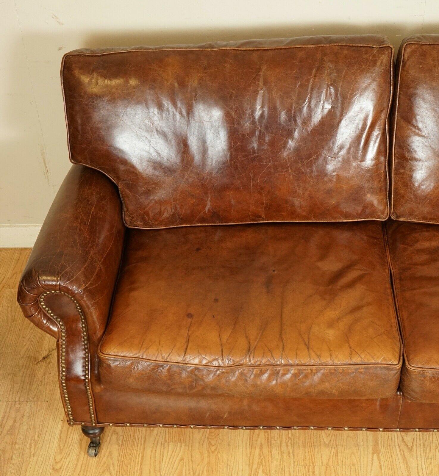 Hand-Crafted Timothy Oulton Cigar Brown Balmoral Leather Three Seater Club Sofa