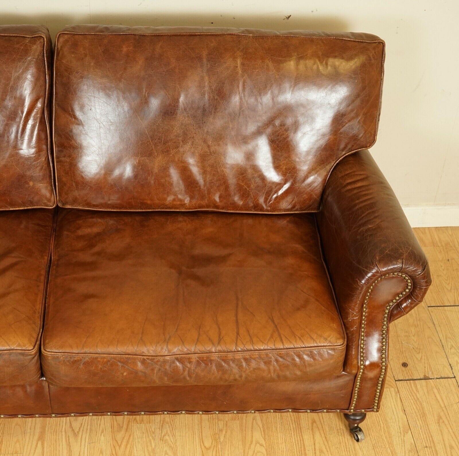 20th Century Timothy Oulton Cigar Brown Balmoral Leather Three Seater Club Sofa