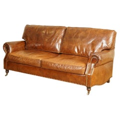 Timothy Oulton Cigar Brown Balmoral Leather Three Seater Club Sofa