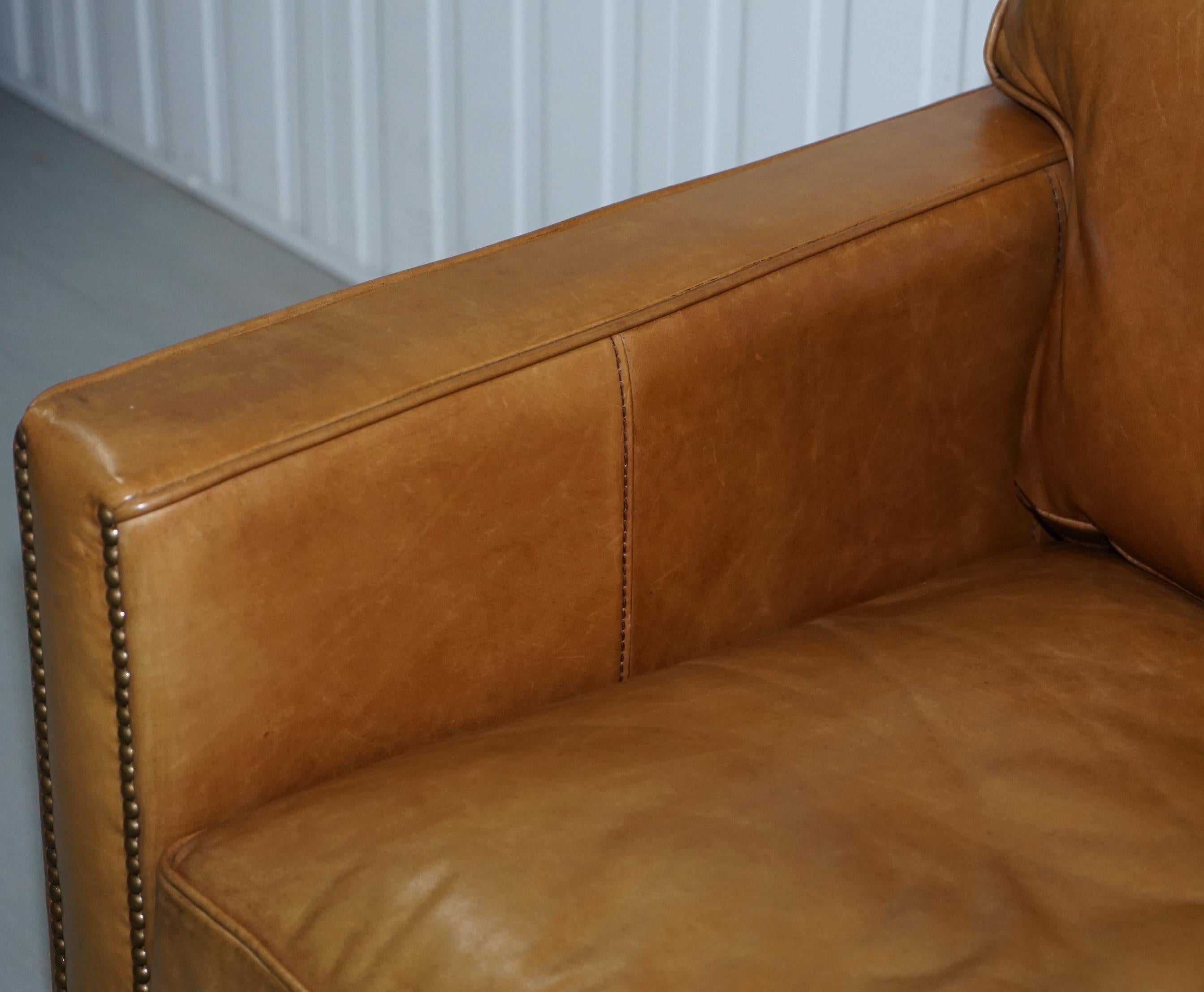 Contemporary Timothy Oulton Halo Viscount William Three-Seat Brown Leather Sofa