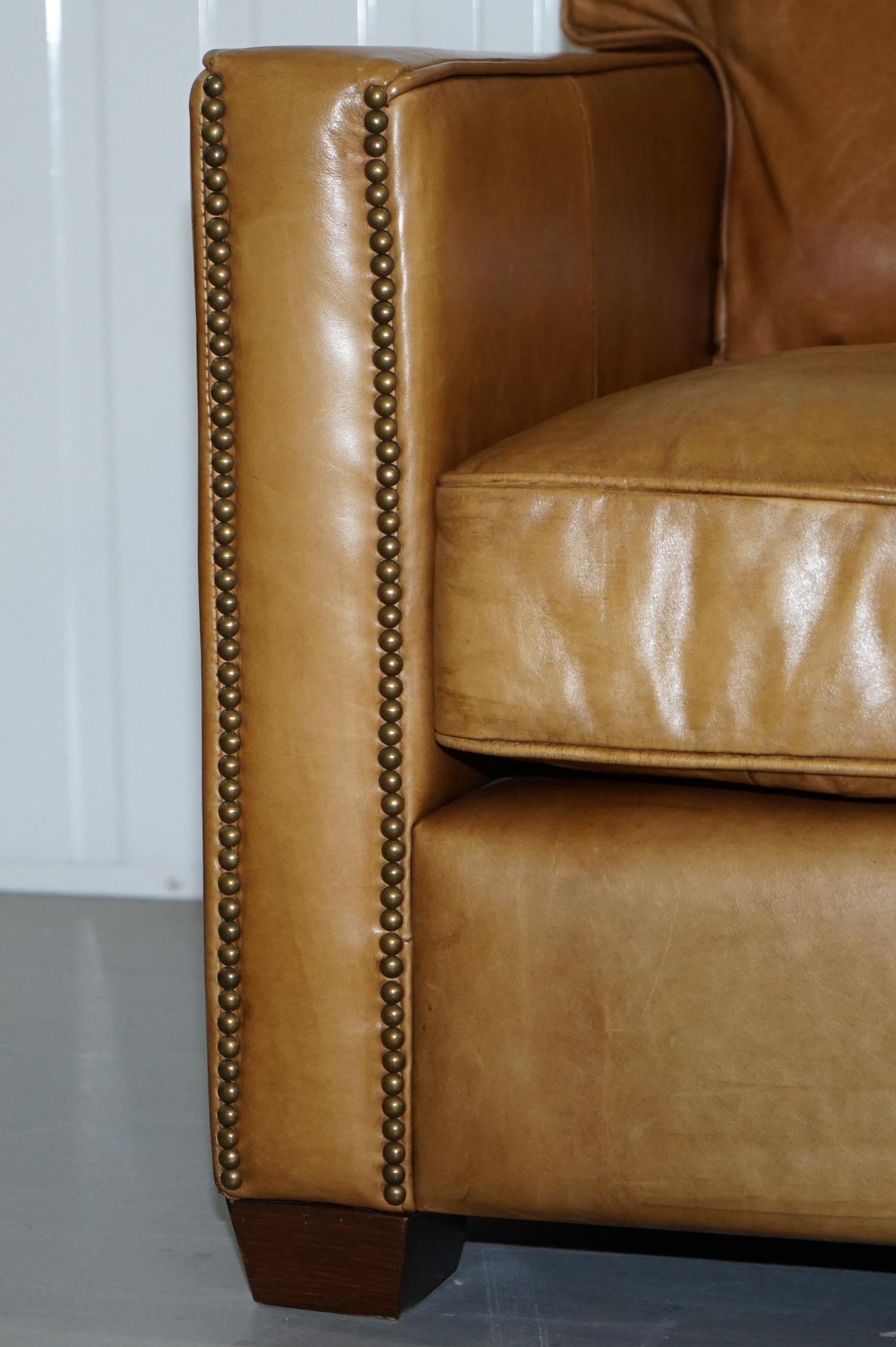 Timothy Oulton Halo Viscount William Three-Seat Brown Leather Sofa 1