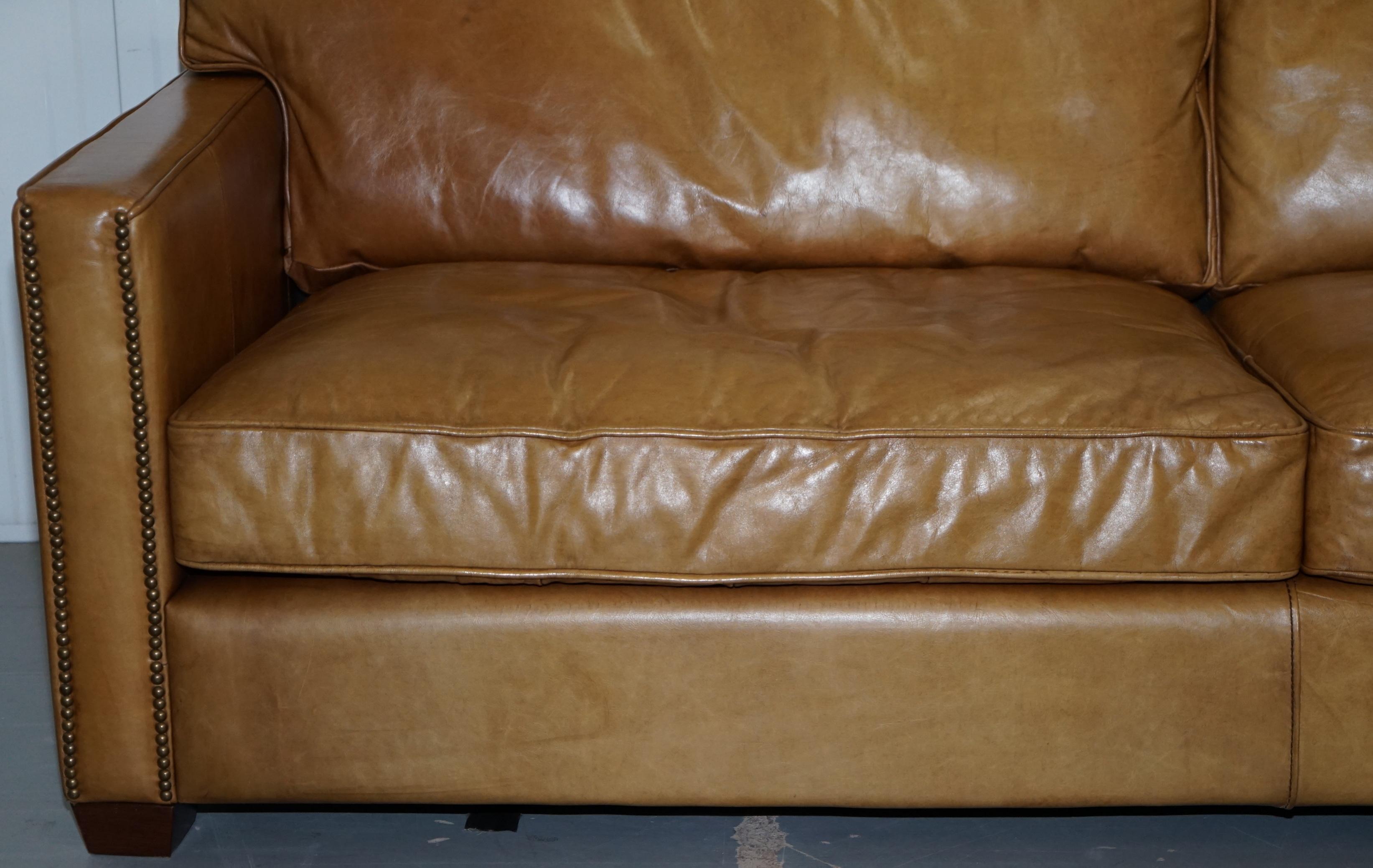 Timothy Oulton Halo Viscount William Three-Seat Brown Leather Sofa 2