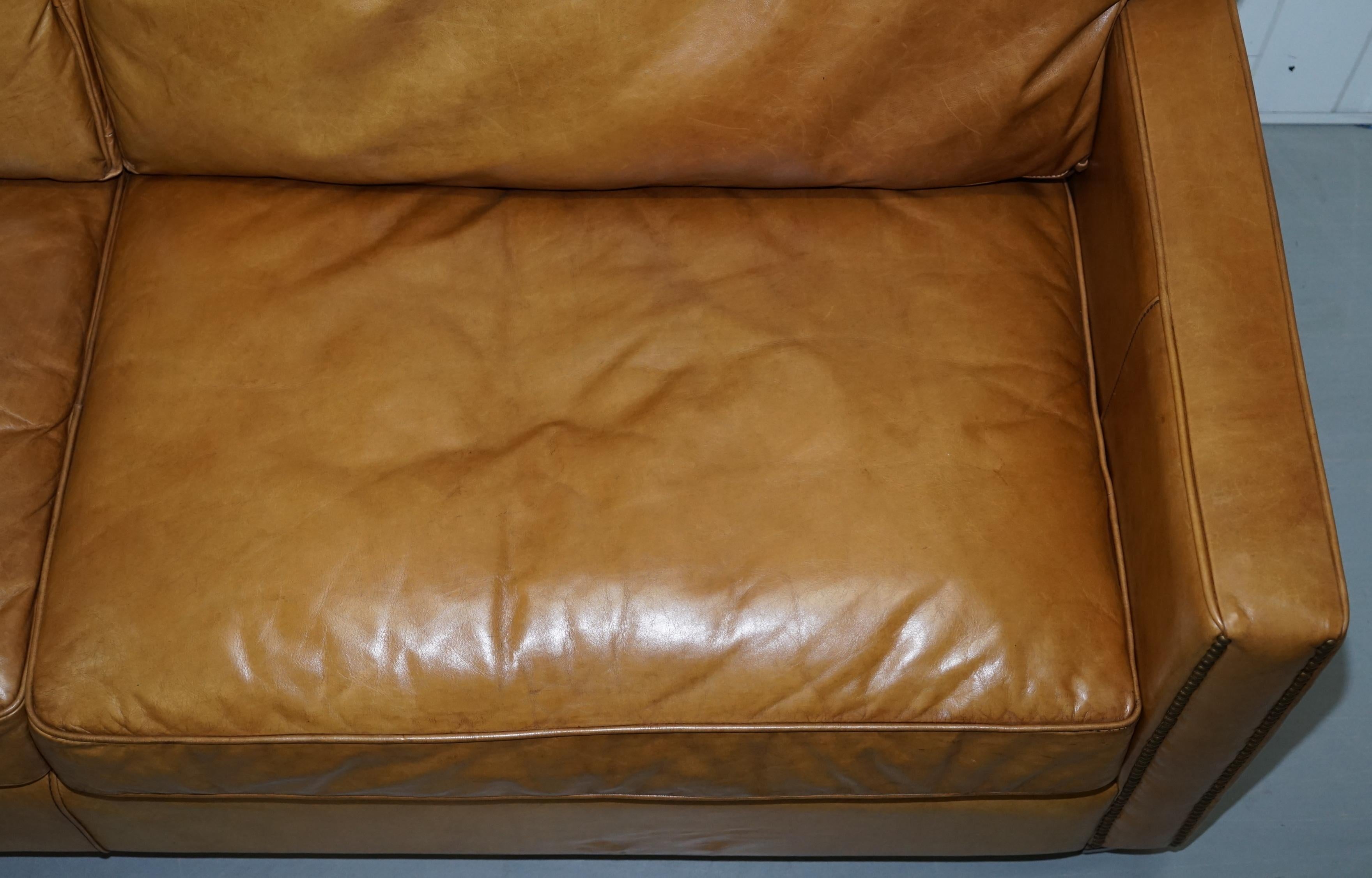 Hand-Crafted Timothy Oulton Halo Viscount William Three-Seat Brown Leather Sofa