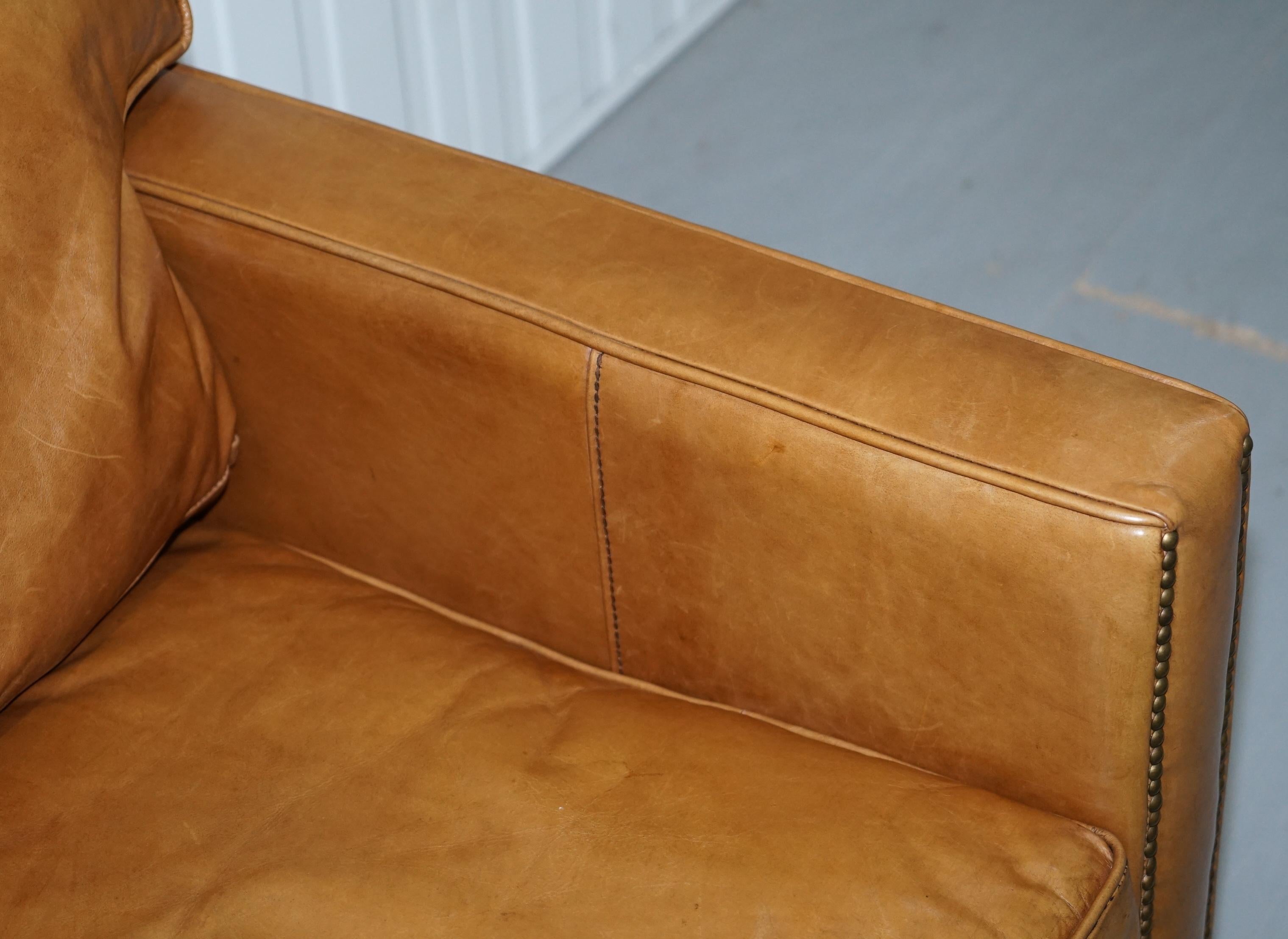 Timothy Oulton Halo Viscount William Three-Seat Brown Leather Sofa In Good Condition In West Sussex, Pulborough