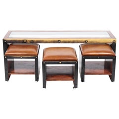 Used Timothy Oulton Modern Industrial Table and Ottoman Stools Set