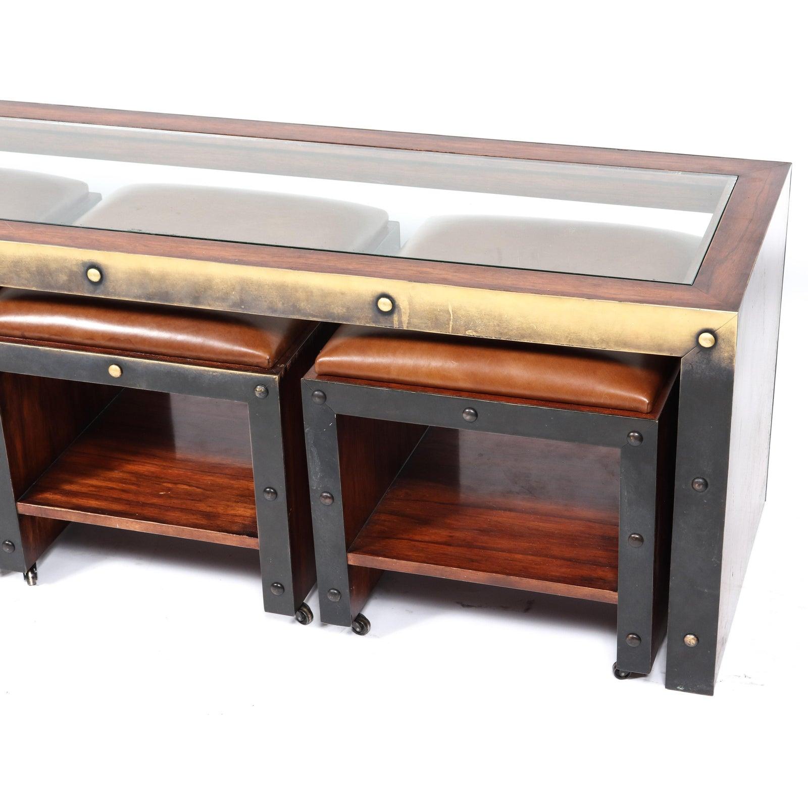 20th Century Timothy Oulton Modern Industrial Table and Ottoman Stools Set