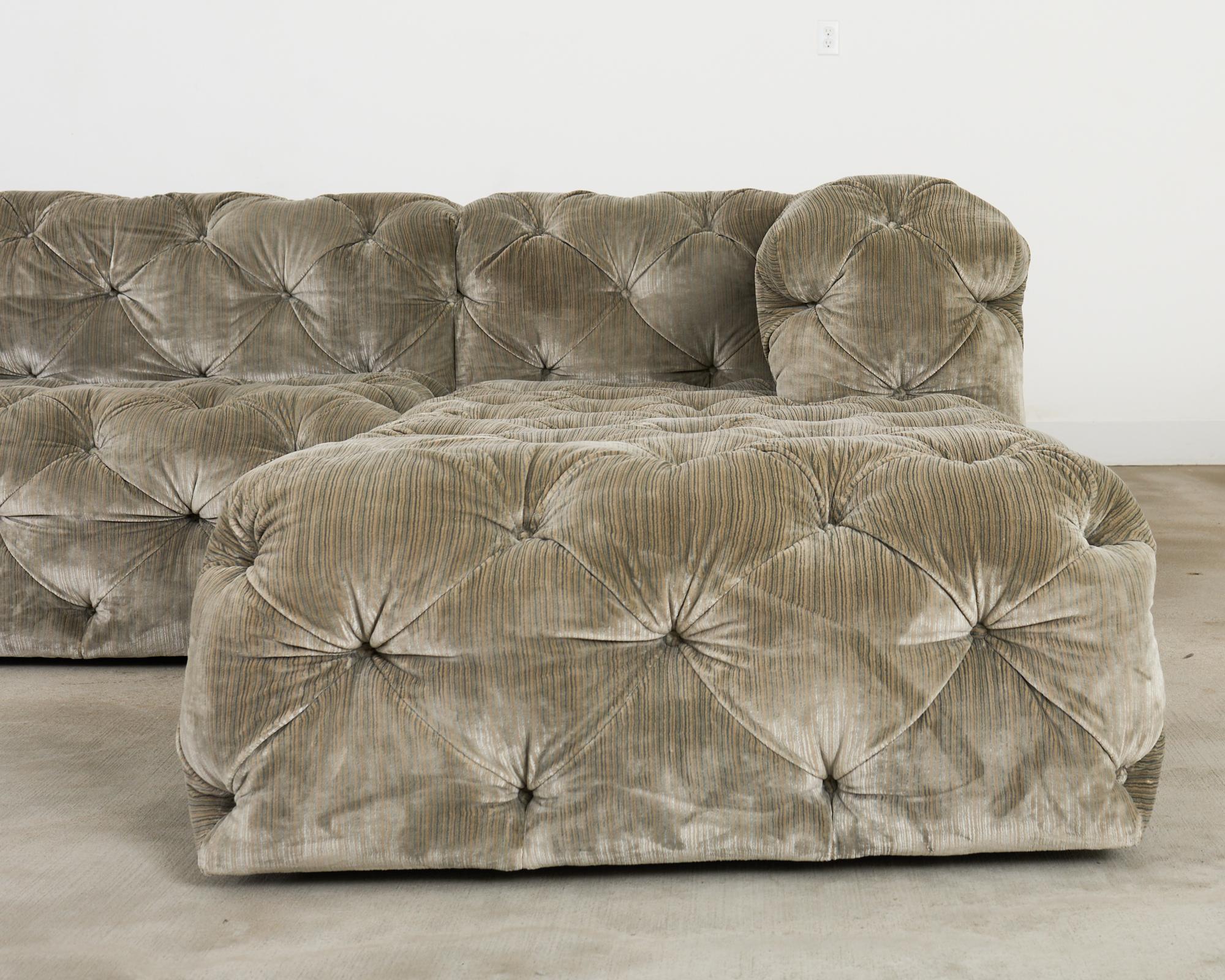 Timothy Oulton Soho Tufted U-Shaped Sectional Chaise Sofa 16 Ft. For Sale 3