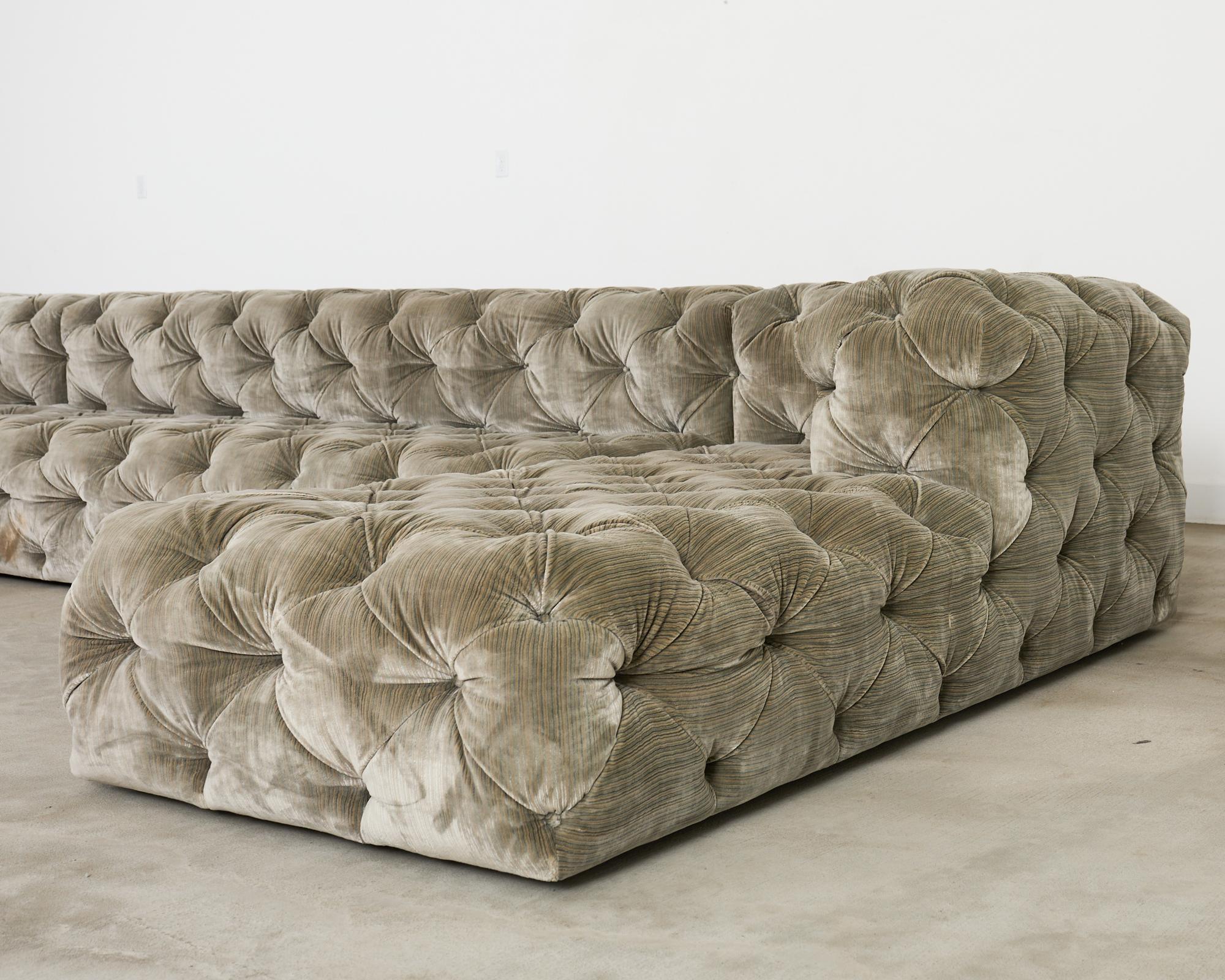 Timothy Oulton Soho Tufted U-Shaped Sectional Chaise Sofa 16 Ft. For Sale 4
