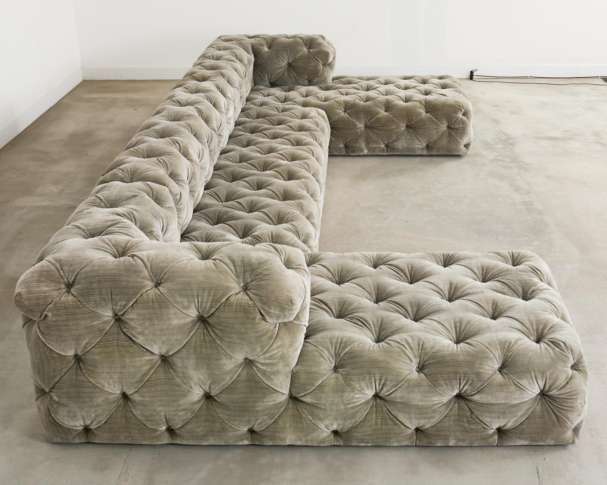 Timothy Oulton Soho Tufted U-Shaped Sectional Chaise Sofa 16 Ft. For Sale 5