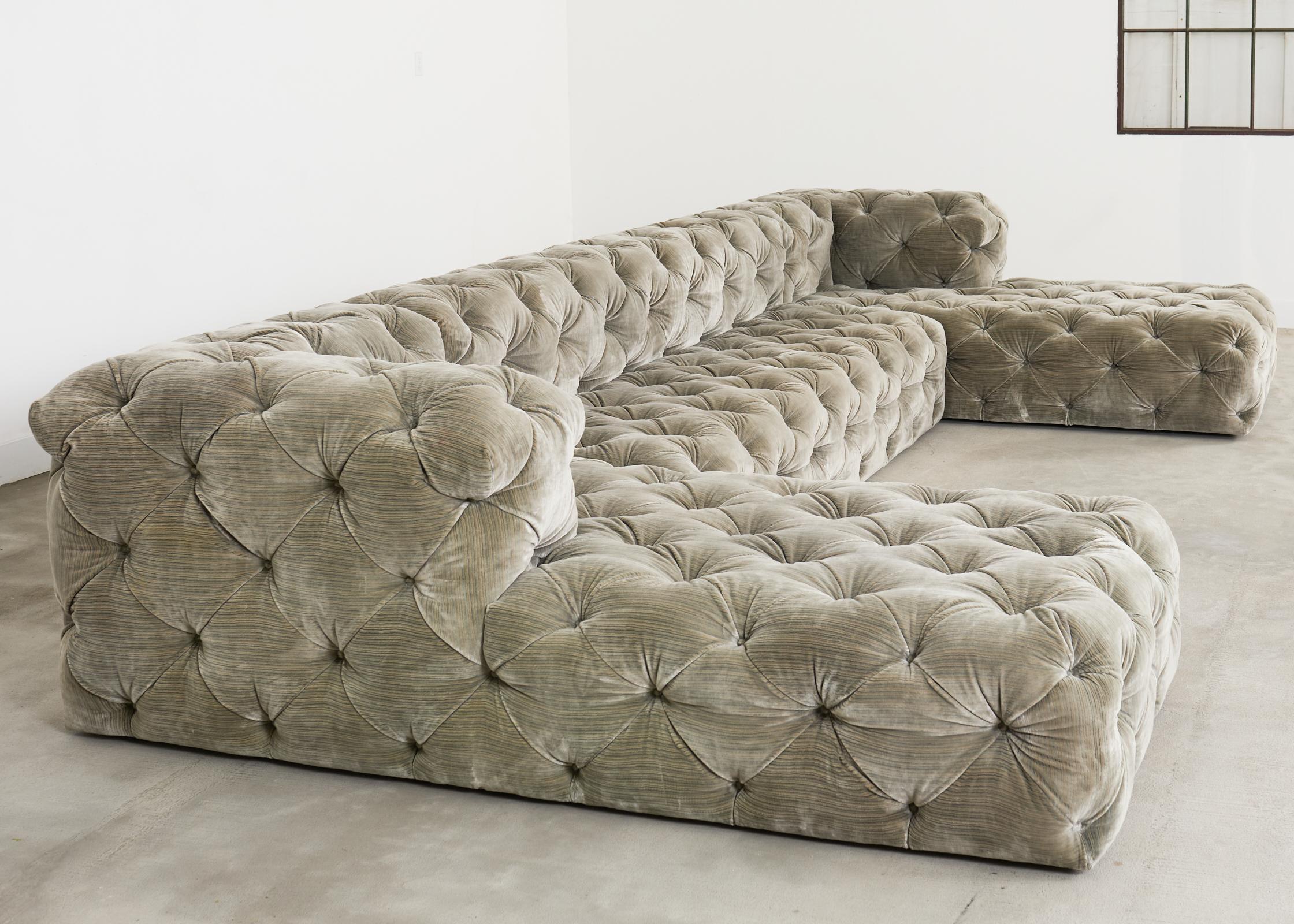 Modern Timothy Oulton Soho Tufted U-Shaped Sectional Chaise Sofa 16 Ft. For Sale
