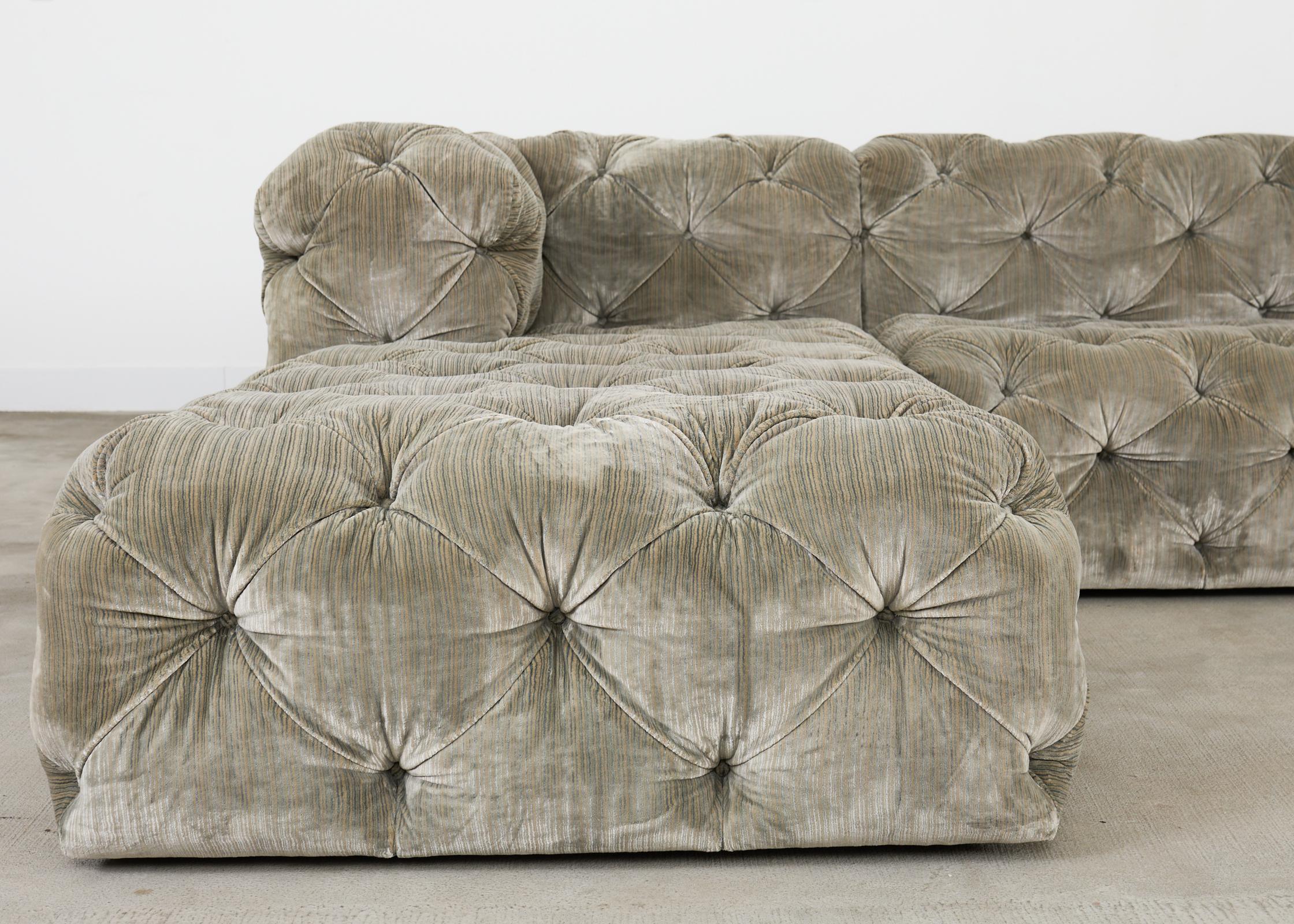 Hand-Crafted Timothy Oulton Soho Tufted U-Shaped Sectional Chaise Sofa 16 Ft. For Sale