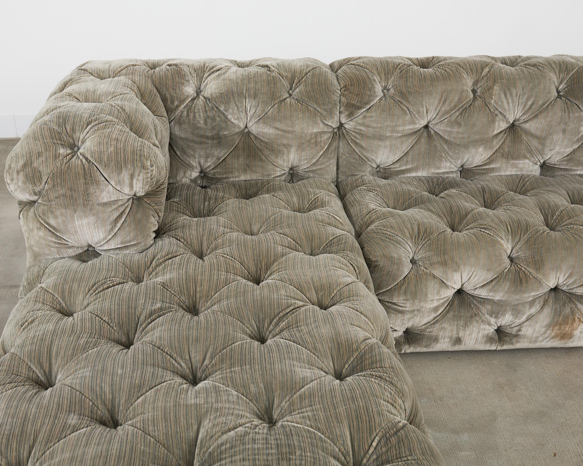 Timothy Oulton Soho Tufted U-Shaped Sectional Chaise Sofa 16 Ft. In Good Condition For Sale In Rio Vista, CA