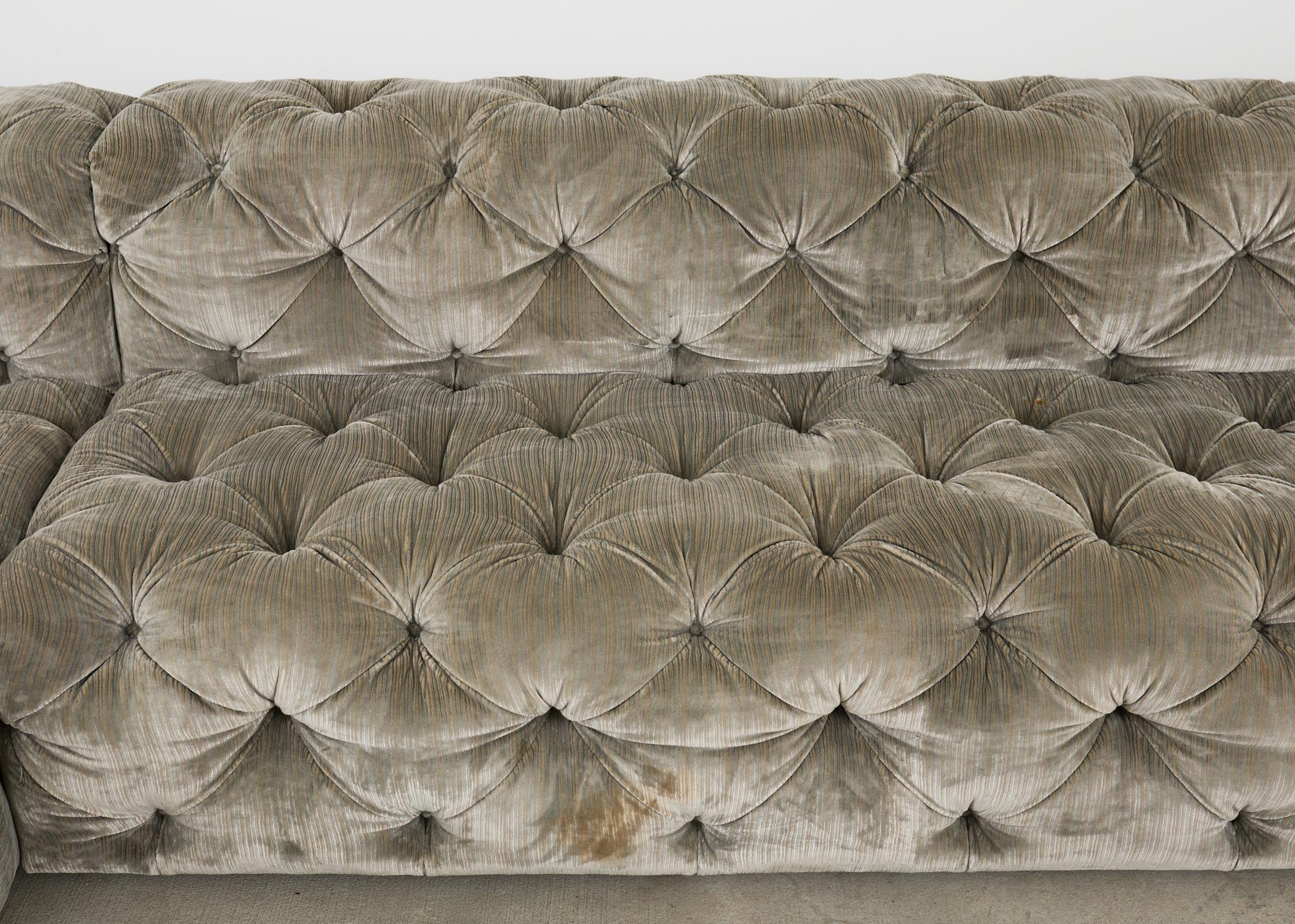 Fabric Timothy Oulton Soho Tufted U-Shaped Sectional Chaise Sofa 16 Ft. For Sale