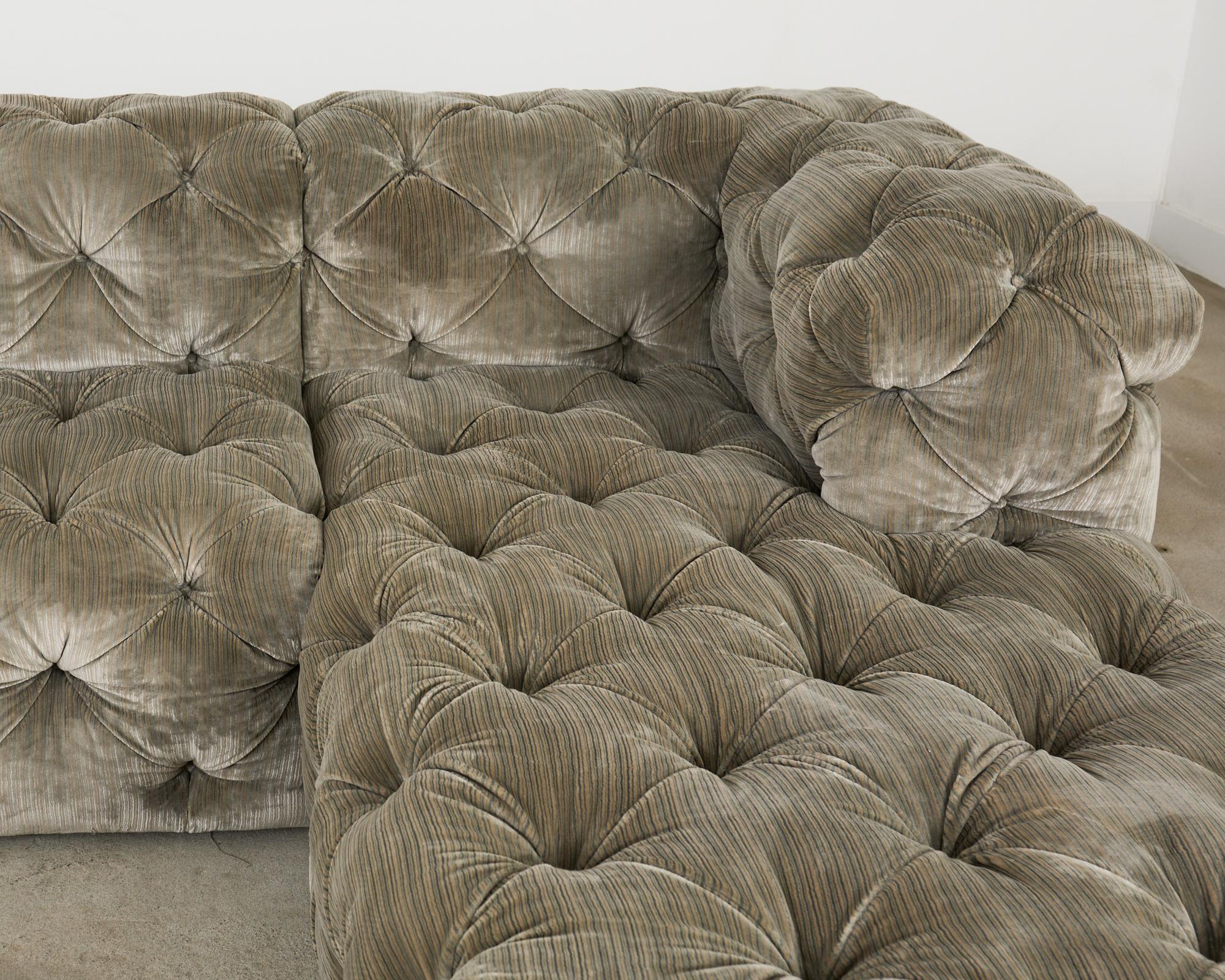 Timothy Oulton Soho Tufted U-Shaped Sectional Chaise Sofa 16 Ft. For Sale 2