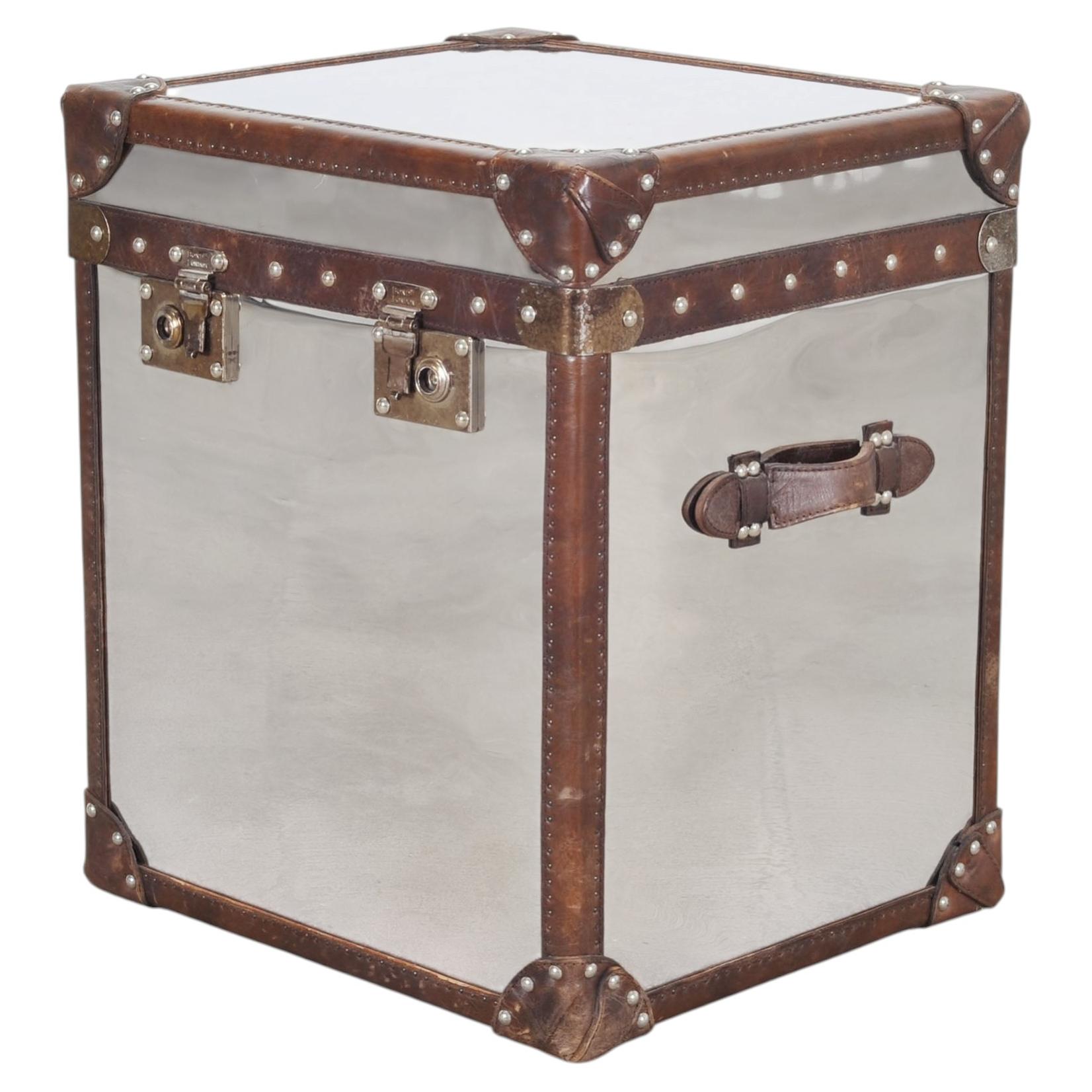 Timothy Oulton Steel and Leather London Steamer Hat Trunk For Sale