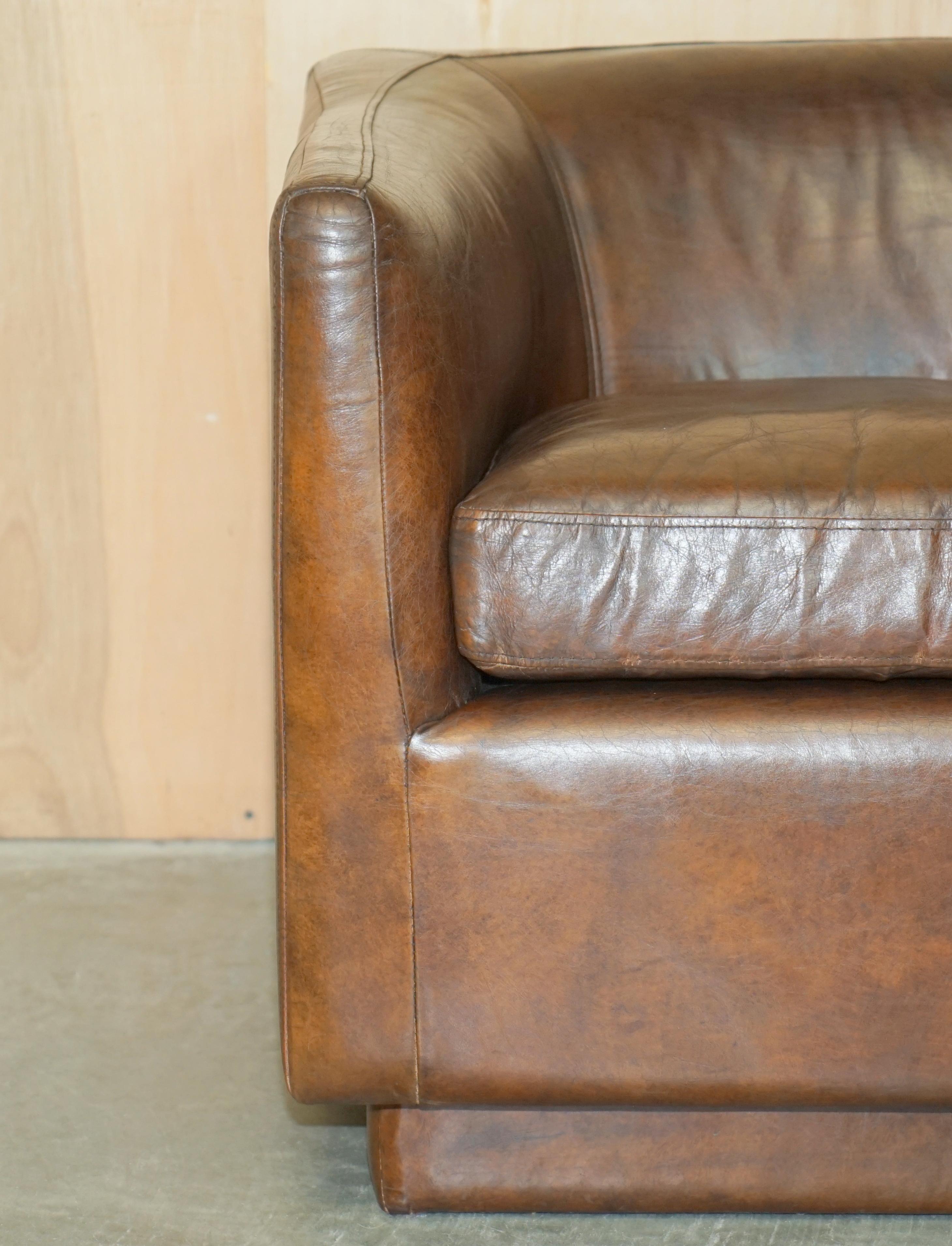 Hand-Crafted TIMOTHY OULTON ViNTAGE AGED BROWN HERITAGE 134CM WIDE SOFA STUNNING PATINA For Sale