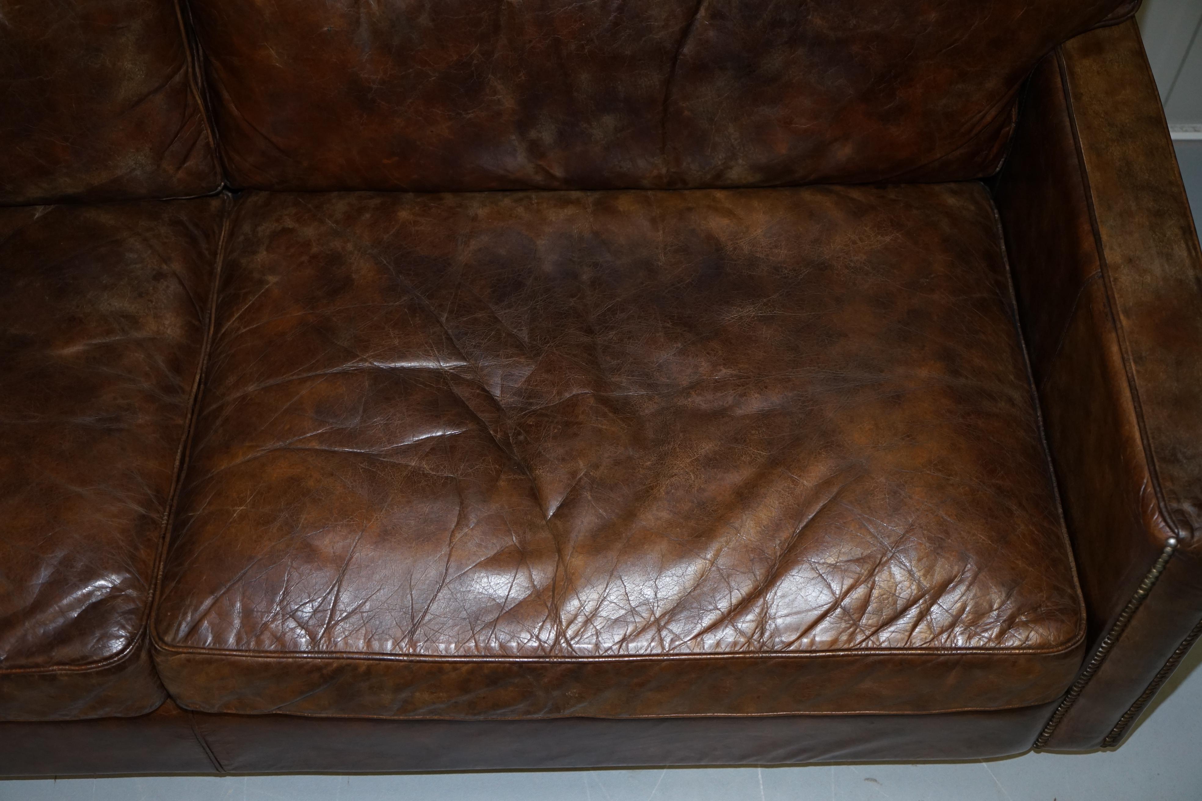English Timothy Oulton Viscount William Halo Three Seat Leather Sofa Part Set